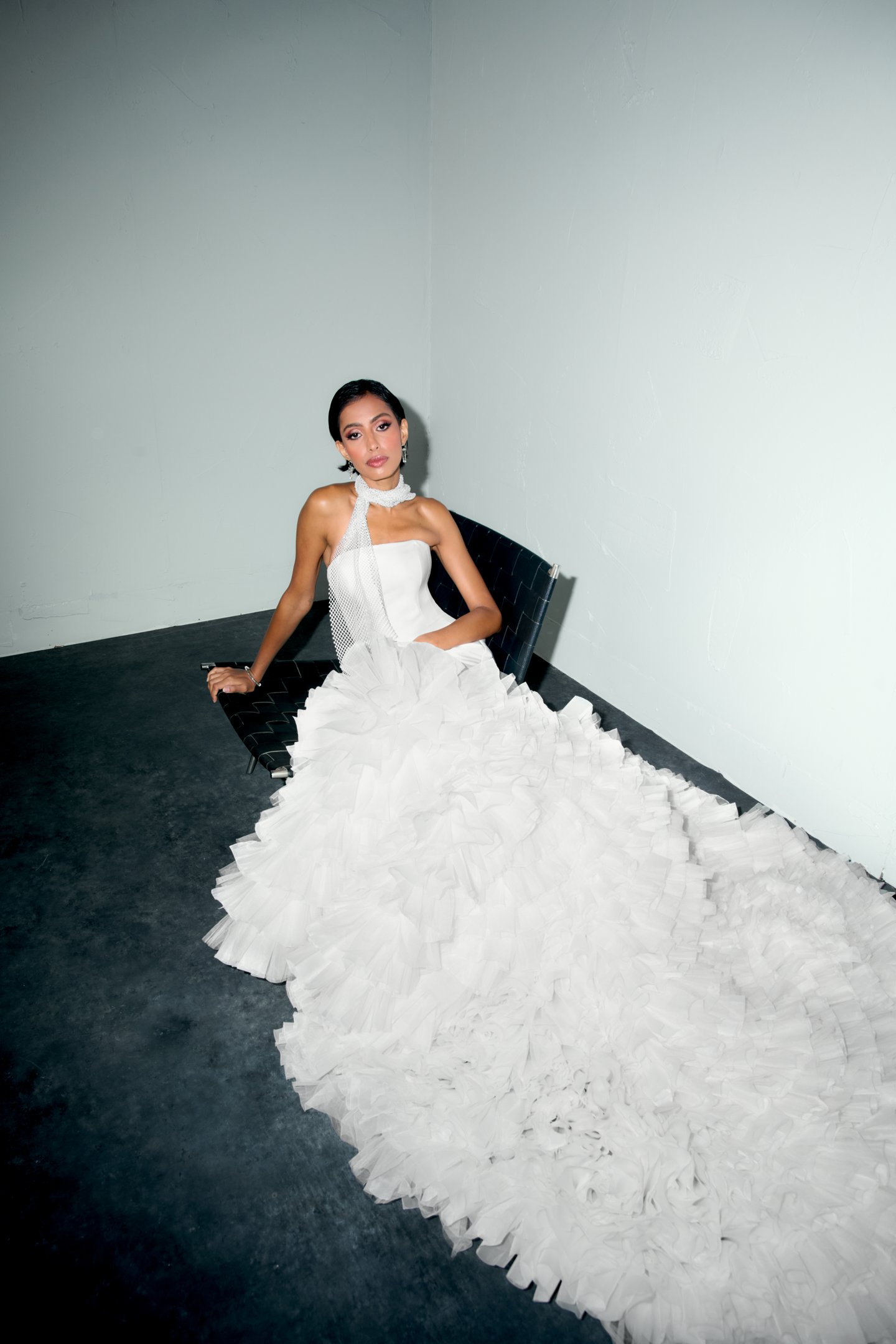 Justin Alexander Signature Style 99383 DARE Mermaid Gown with Mikado Bodice and Organza and Tulle Ruffled Skirt