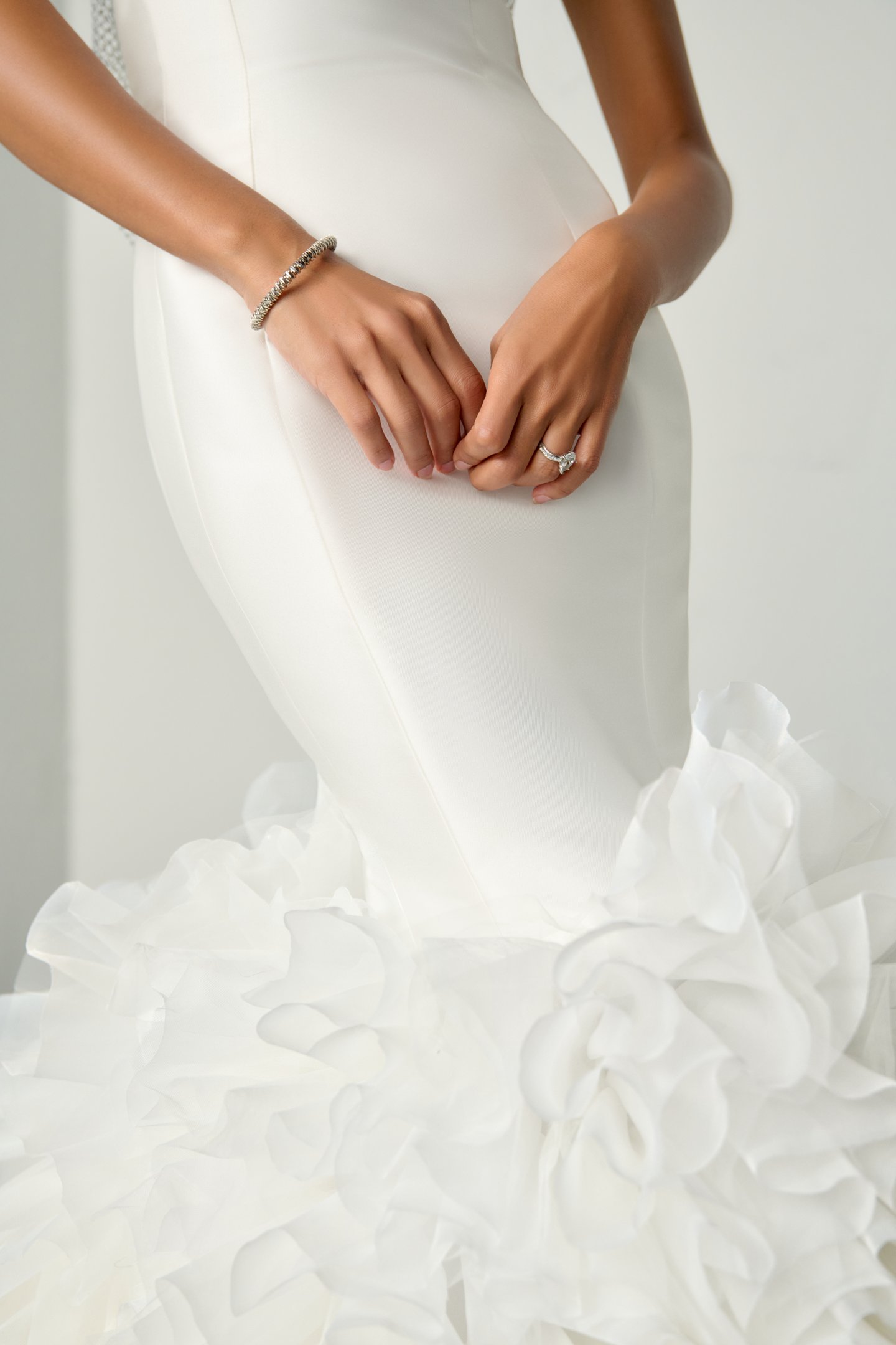 Justin Alexander Signature Style 99383 DARE Mermaid Gown with Mikado Bodice and Organza and Tulle Ruffled Skirt