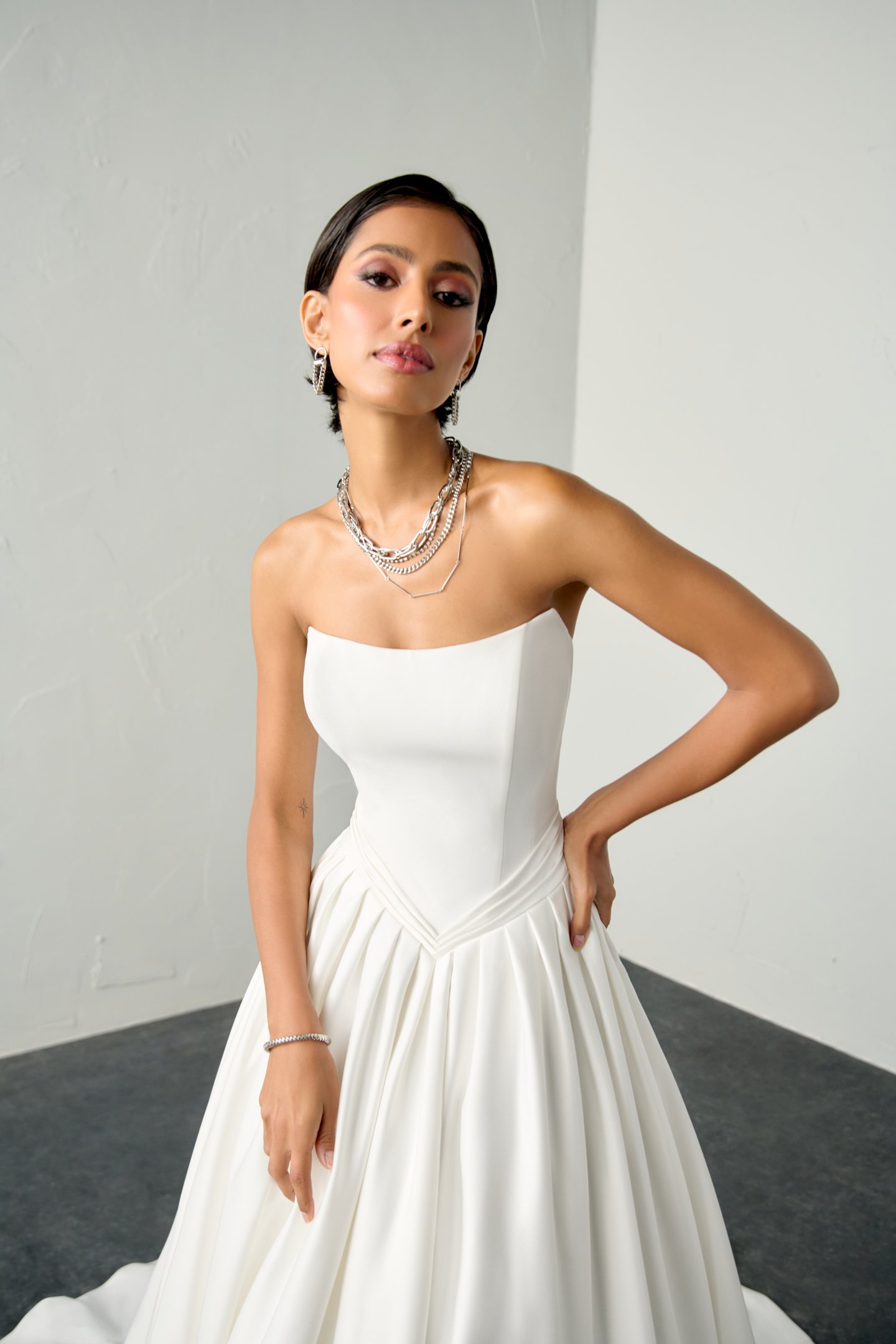 Justin Alexander Signature Style 99384 OPA-LINE Strapless Ball Gown with Pleated Basque Waist and Charmeuse Skirt