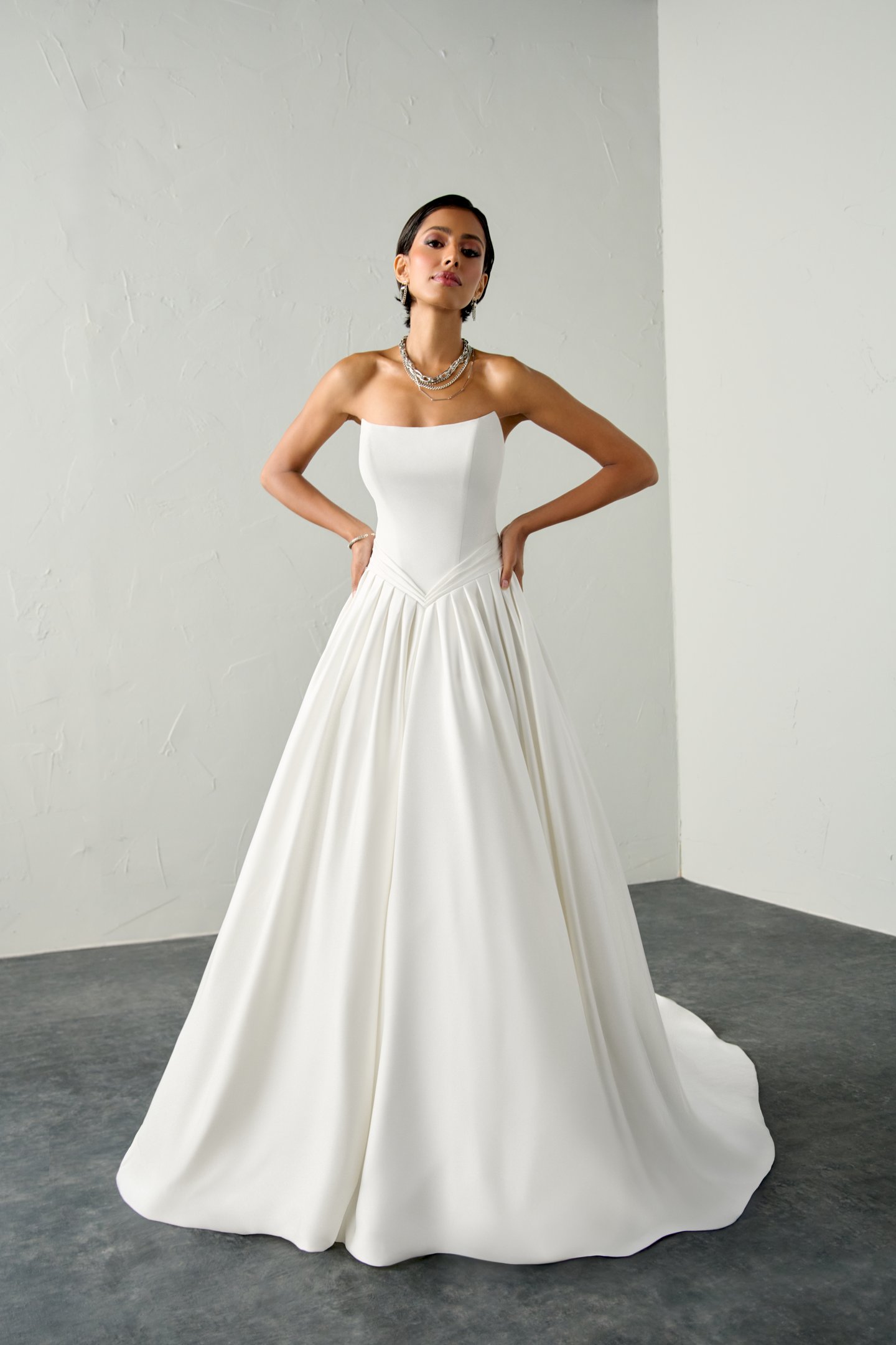 Justin Alexander Signature Style 99384 OPA-LINE Strapless Ball Gown with Pleated Basque Waist and Charmeuse Skirt
