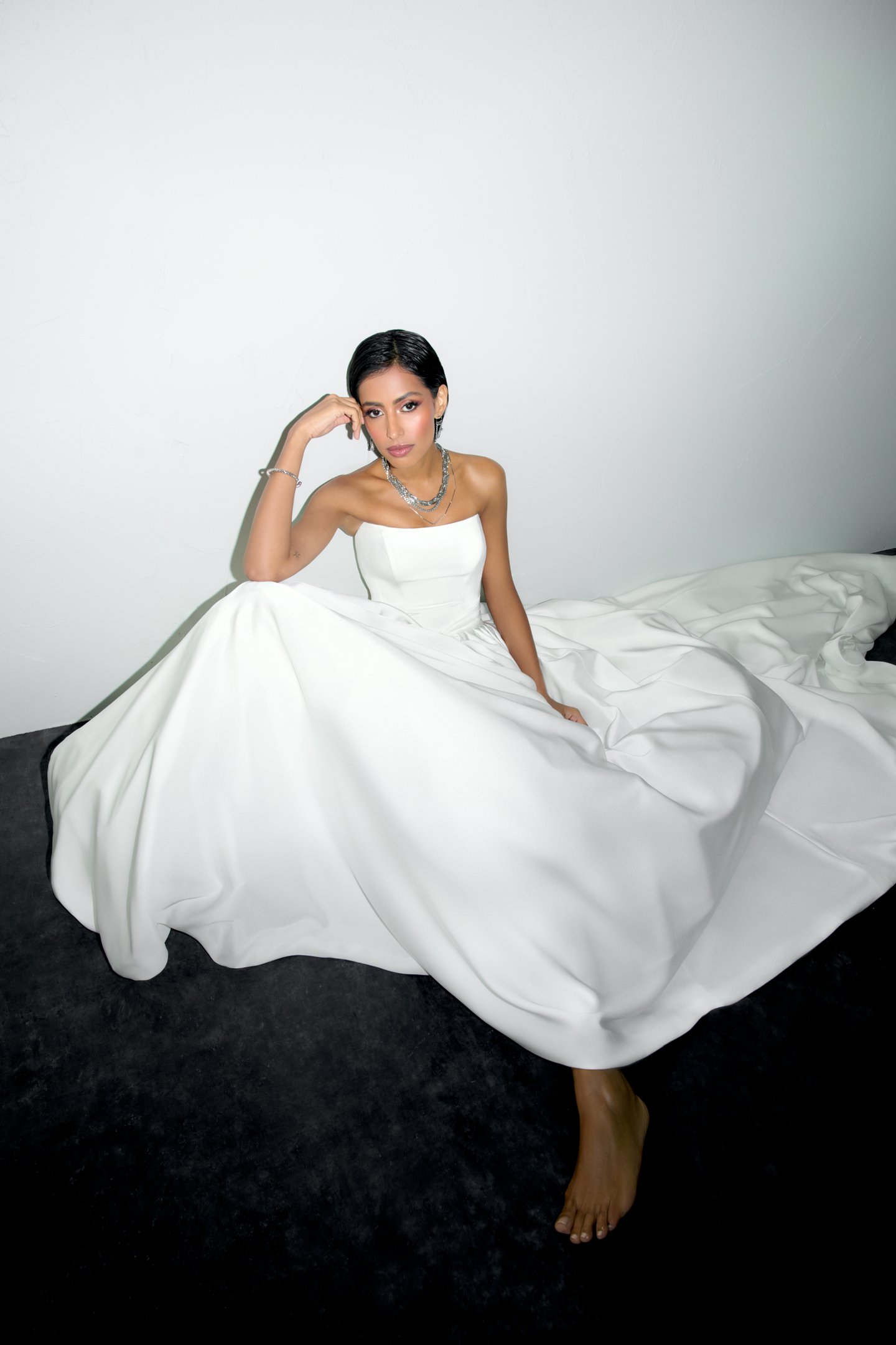 Justin Alexander Signature Style 99384 OPA-LINE Strapless Ball Gown with Pleated Basque Waist and Charmeuse Skirt