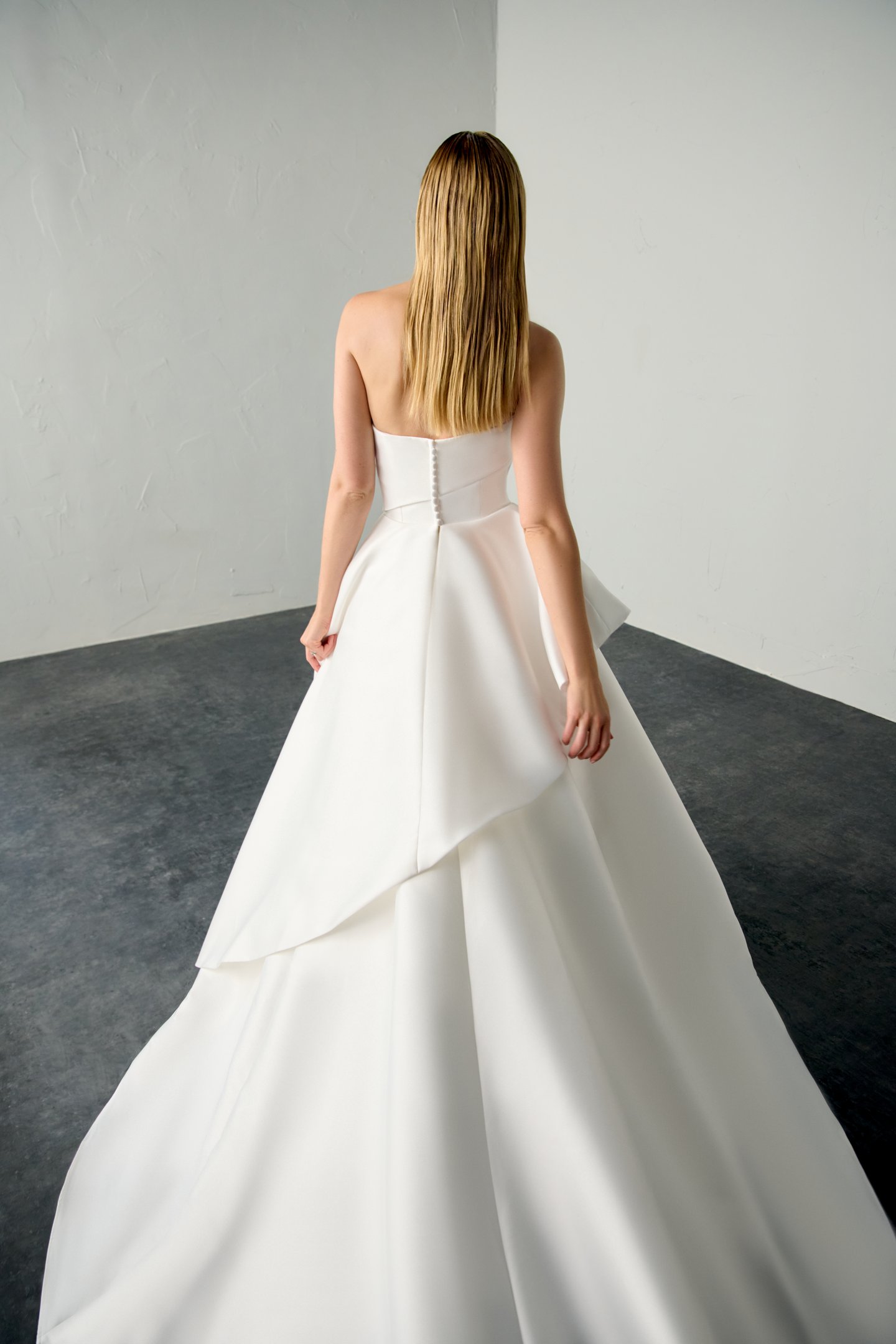 Justin Alexander Signature Style 99385 SWAN Strapless Mikado Ball Gown with Asymmetrical Ruffled Skirt