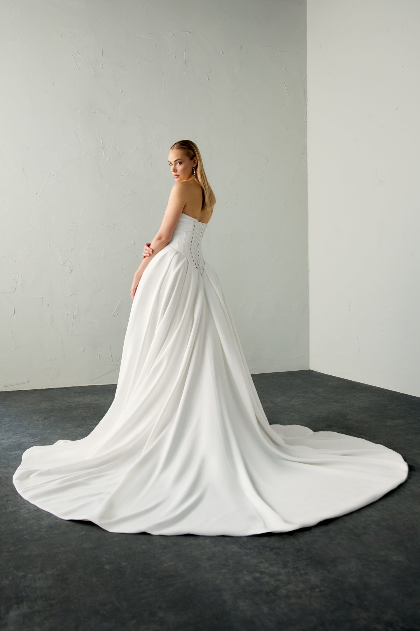 Justin Alexander Signature Style 99386 VERITY Satin A-Line Gown with Draped Sweetheart Neckline and Basque Waist