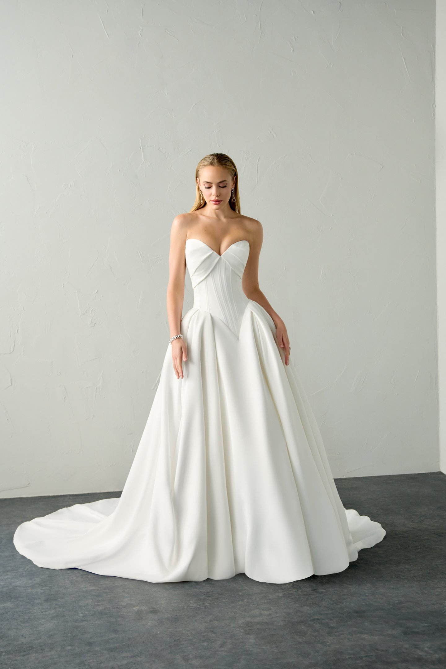 Justin Alexander Signature Style 99386 VERITY Satin A-Line Gown with Draped Sweetheart Neckline and Basque Waist