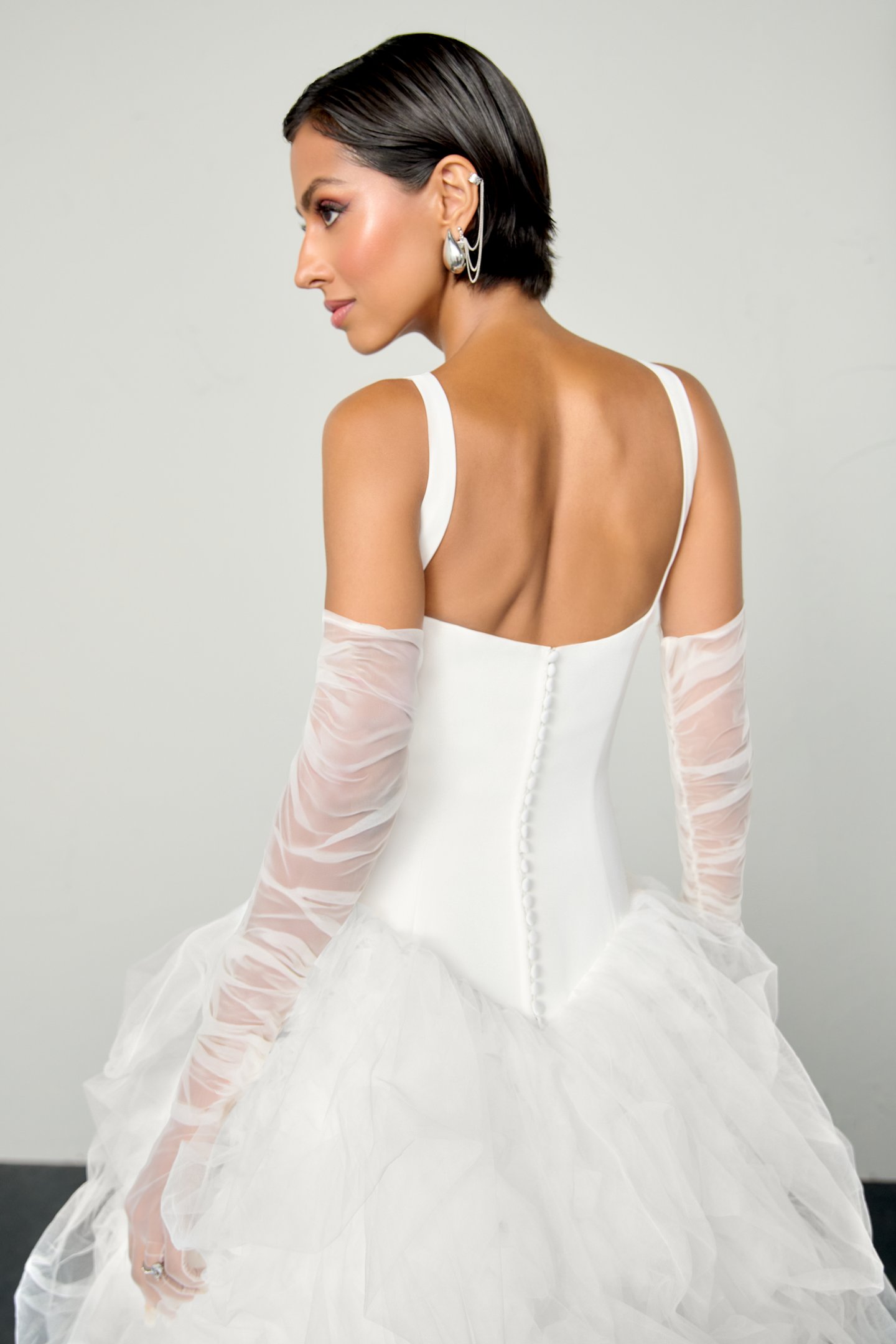 Justin Alexander Signature Style 99387 REIGN Satin Ballgown with Dropped Waist and Textured Tulle Skirt