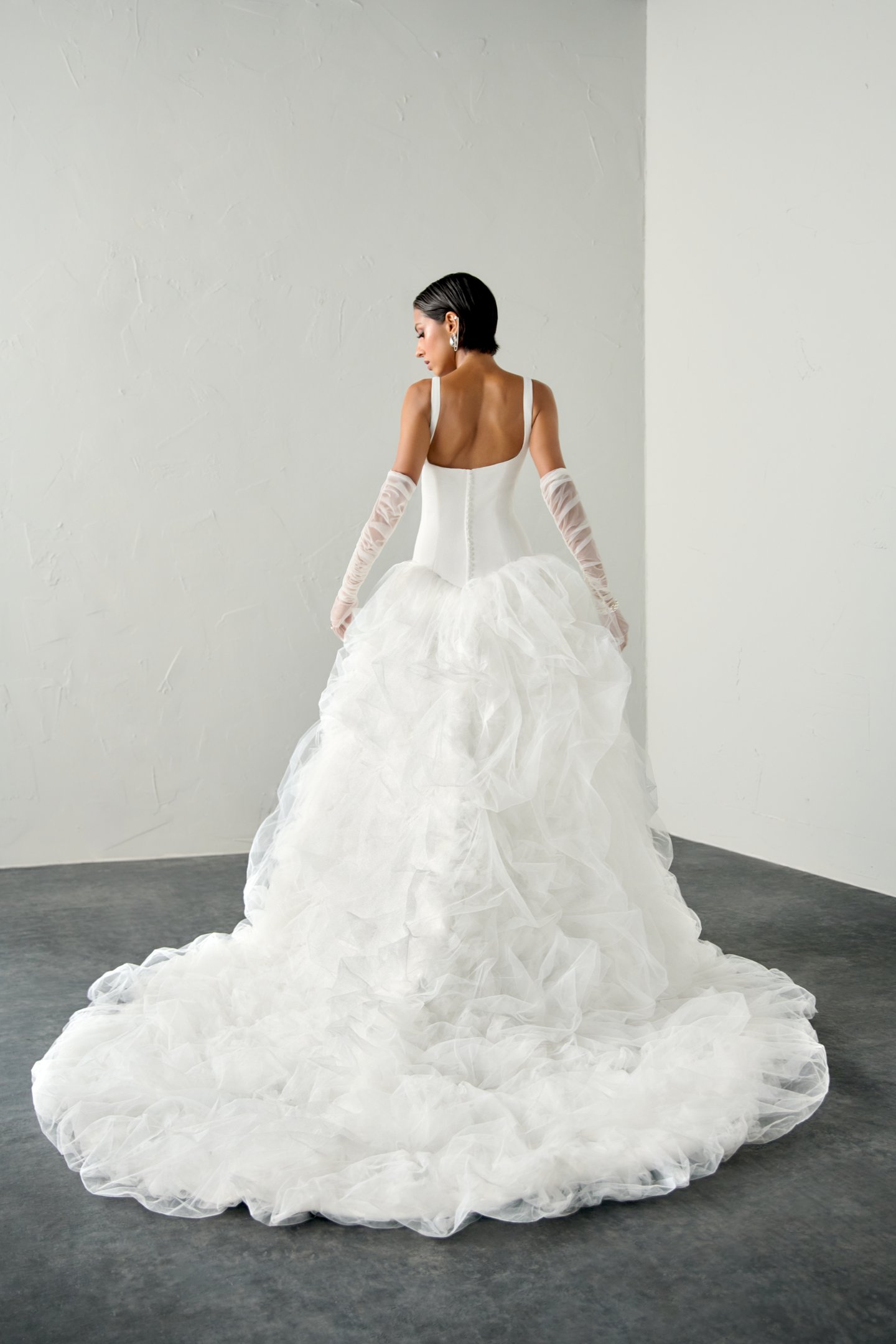 Justin Alexander Signature Style 99387 REIGN Satin Ballgown with Dropped Waist and Textured Tulle Skirt