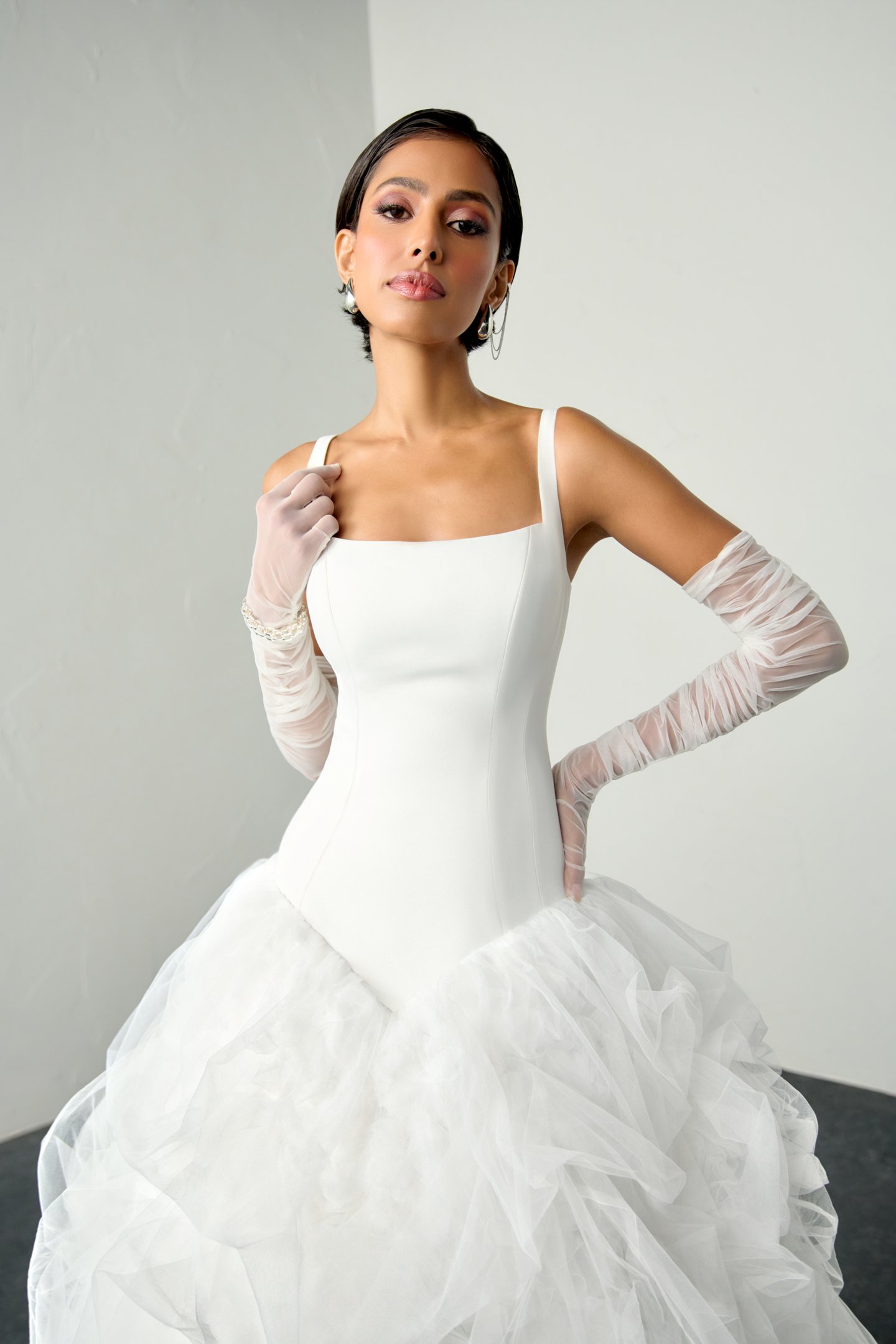 Justin Alexander Signature Style 99387 REIGN Satin Ballgown with Dropped Waist and Textured Tulle Skirt