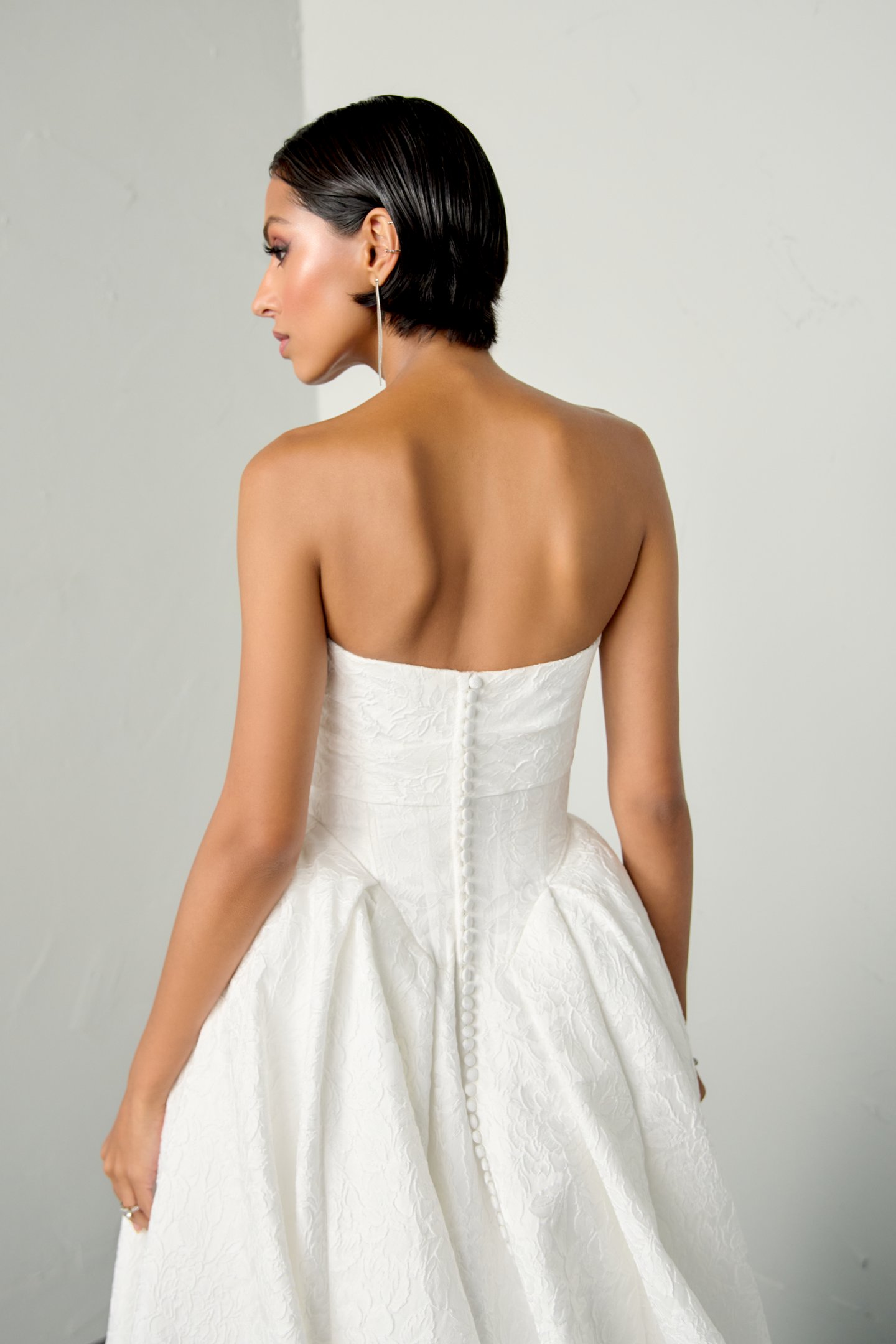 Justin Alexander Signature Style 99388 ROMELLE Floral Brocade Ball Gown with Squared Basque Waist and Waterfall Skirt