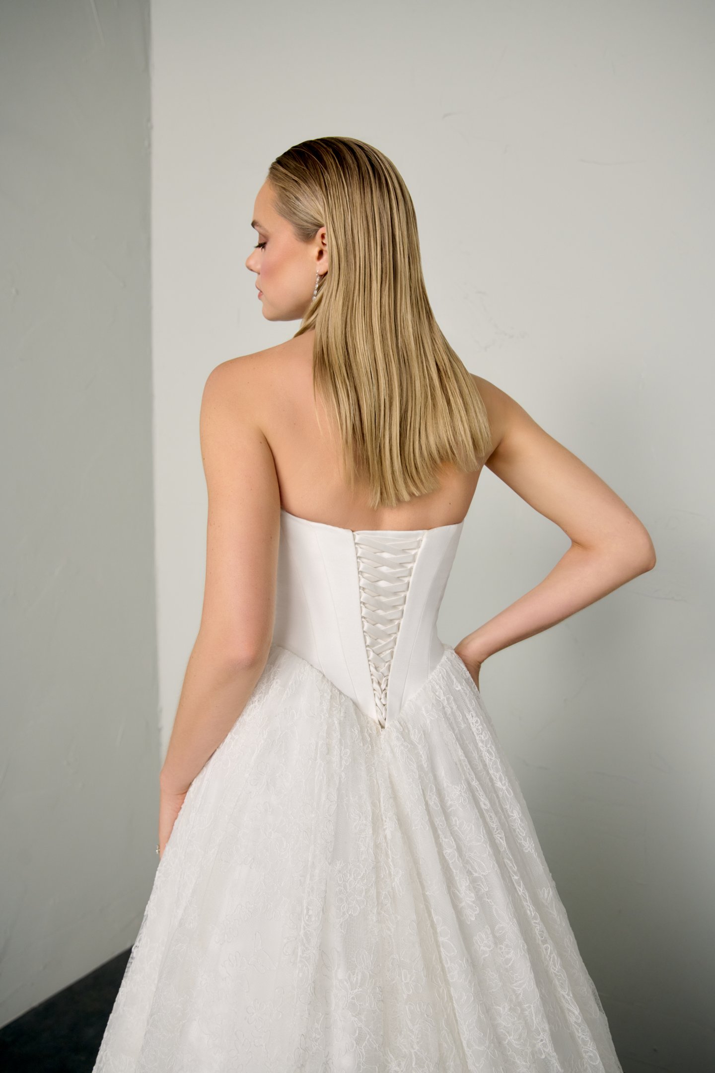 Justin Alexander Signature Style 99389 SABLE Alençon Lace Ball Gown with Satin Bodice and Peek-a-Boo Neckline