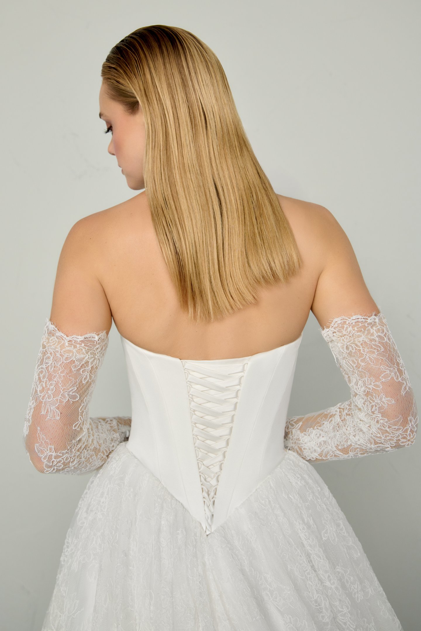 Justin Alexander Signature Style 99389SL SABLE SLEEVES Detachable Corded Alençon Lace Long Sleeves with Scalloped Edge Detail