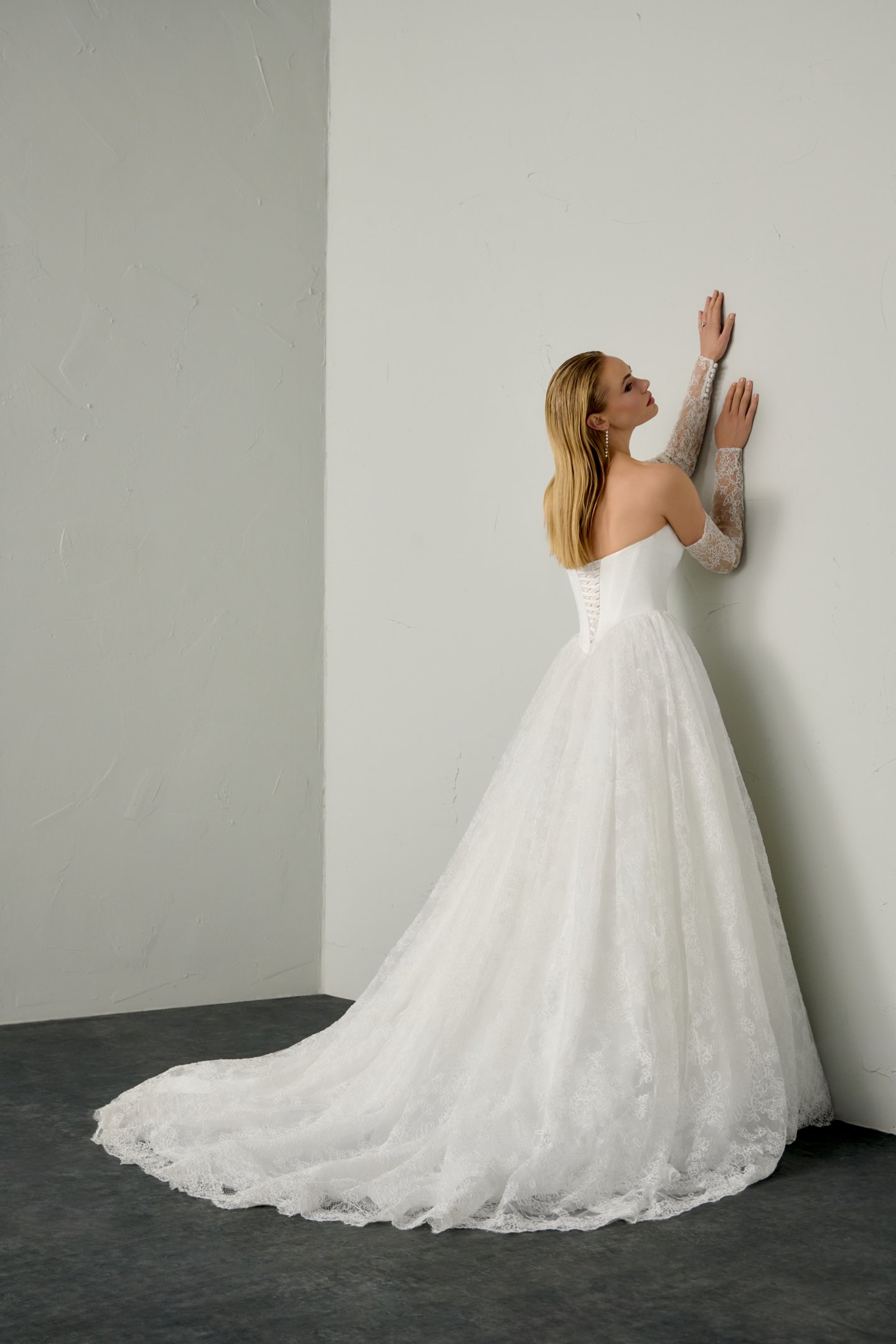 Justin Alexander Signature Style 99389SL SABLE SLEEVES Detachable Corded Alençon Lace Long Sleeves with Scalloped Edge Detail