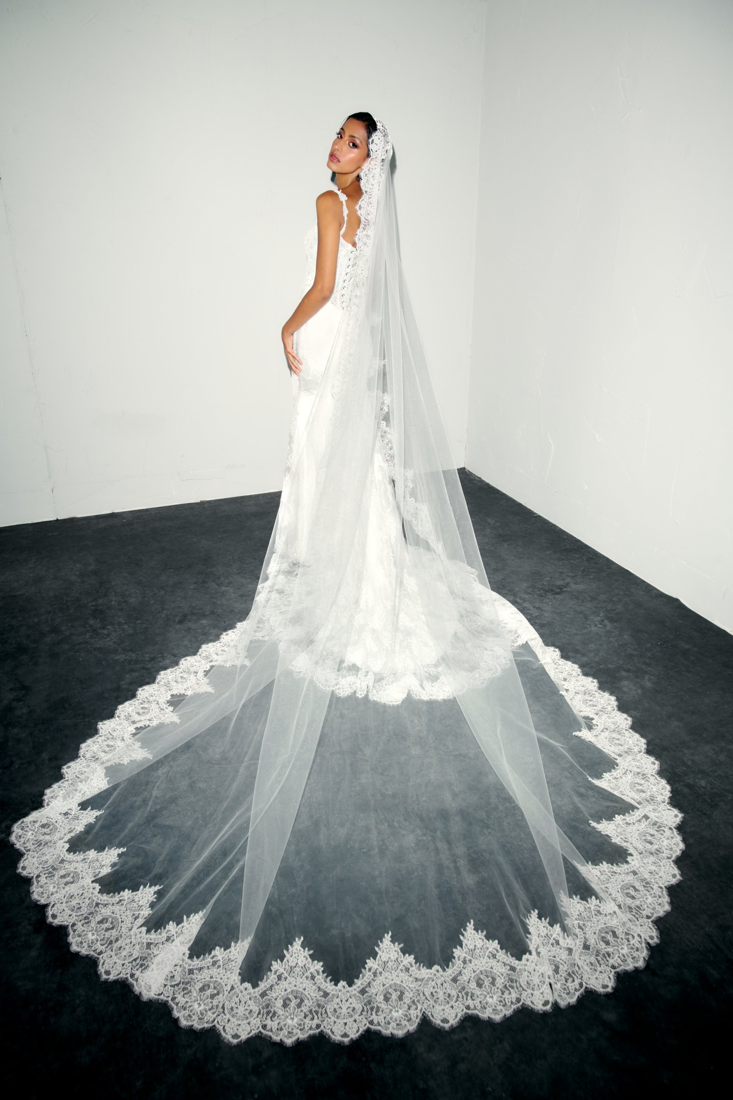 Justin Alexander Signature Style 99390 VALOUR Corded Lace Fit & Flare Gown with Inverted Neckline and Demi Cups