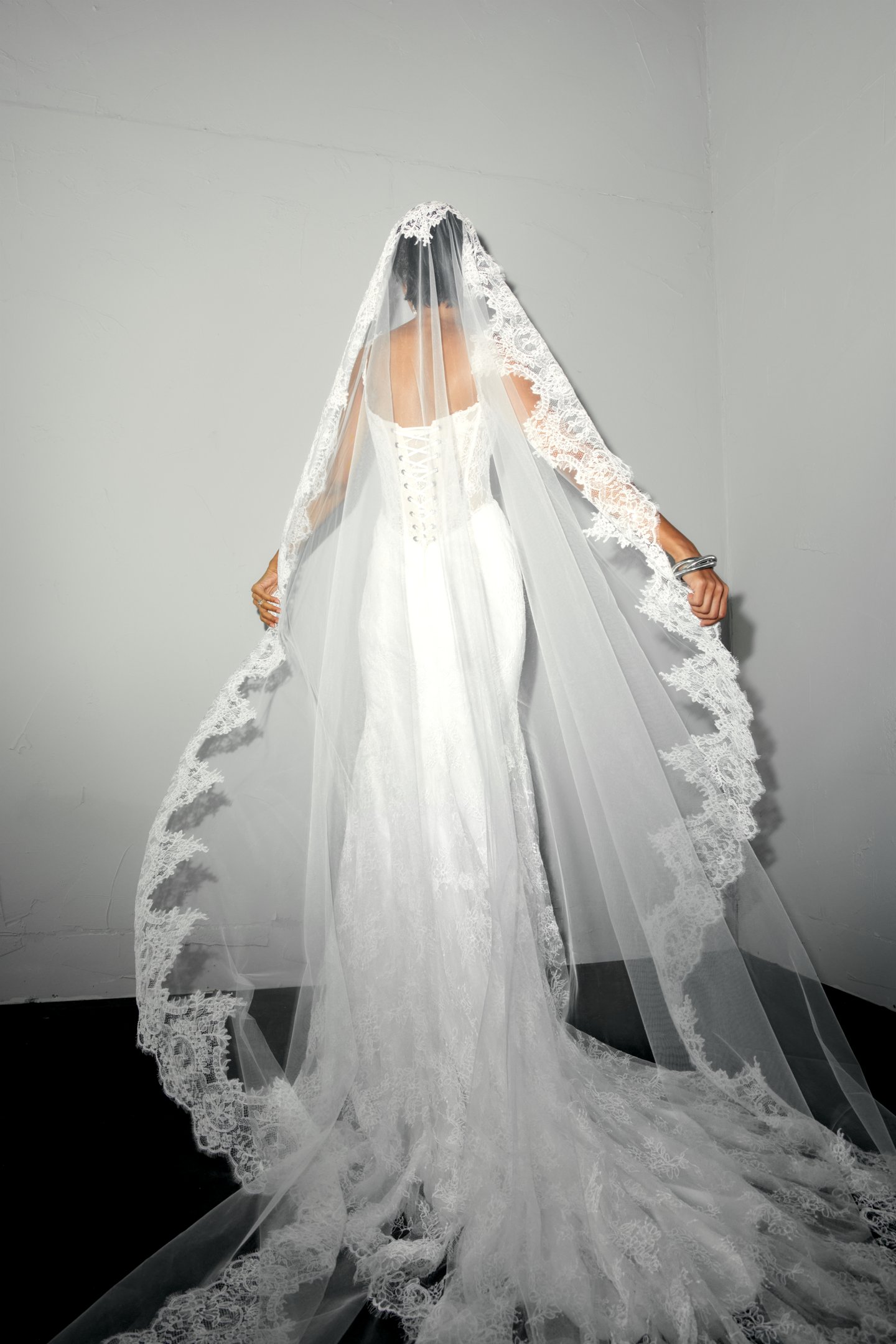 Justin Alexander Signature Style 99390 VALOUR Corded Lace Fit & Flare Gown with Inverted Neckline and Demi Cups