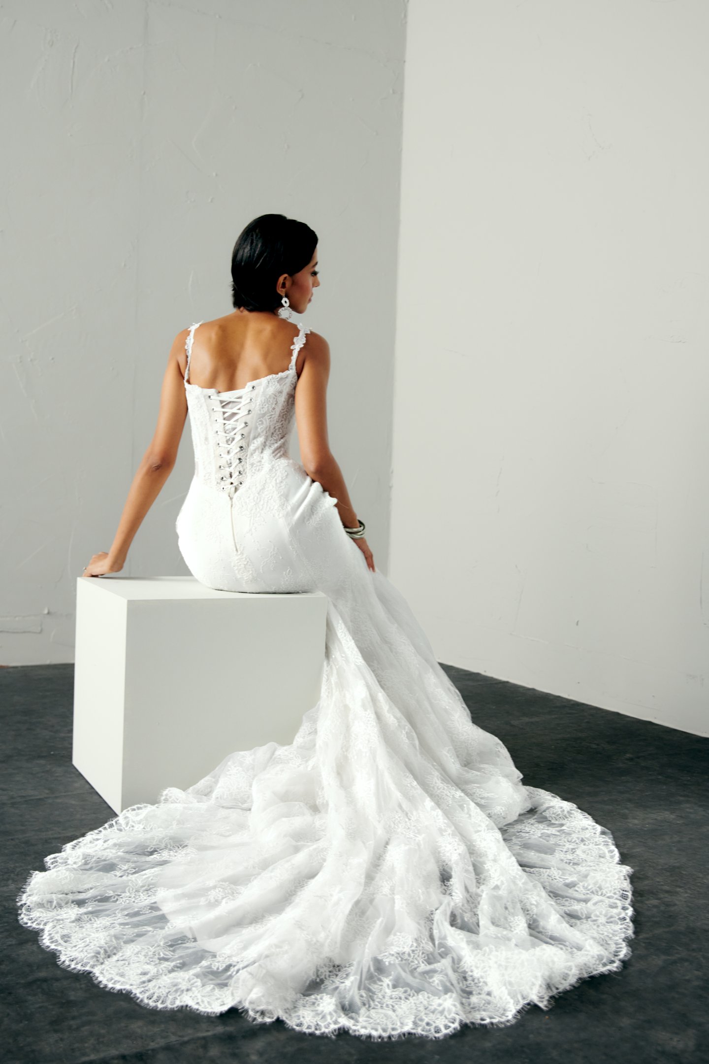 Justin Alexander Signature Style 99390 VALOUR Corded Lace Fit & Flare Gown with Inverted Neckline and Demi Cups