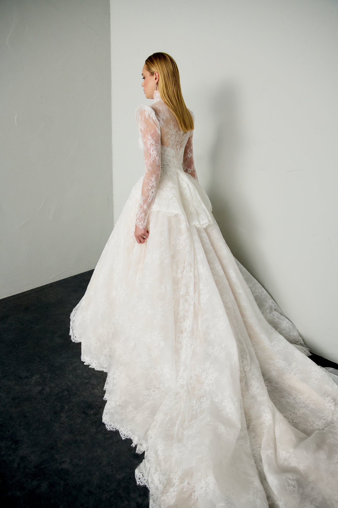 Justin Alexander Signature Style 99392 ERIS Chantilly Lace Ball Gown with Peek-a-Boo Neckline and Basque Waist