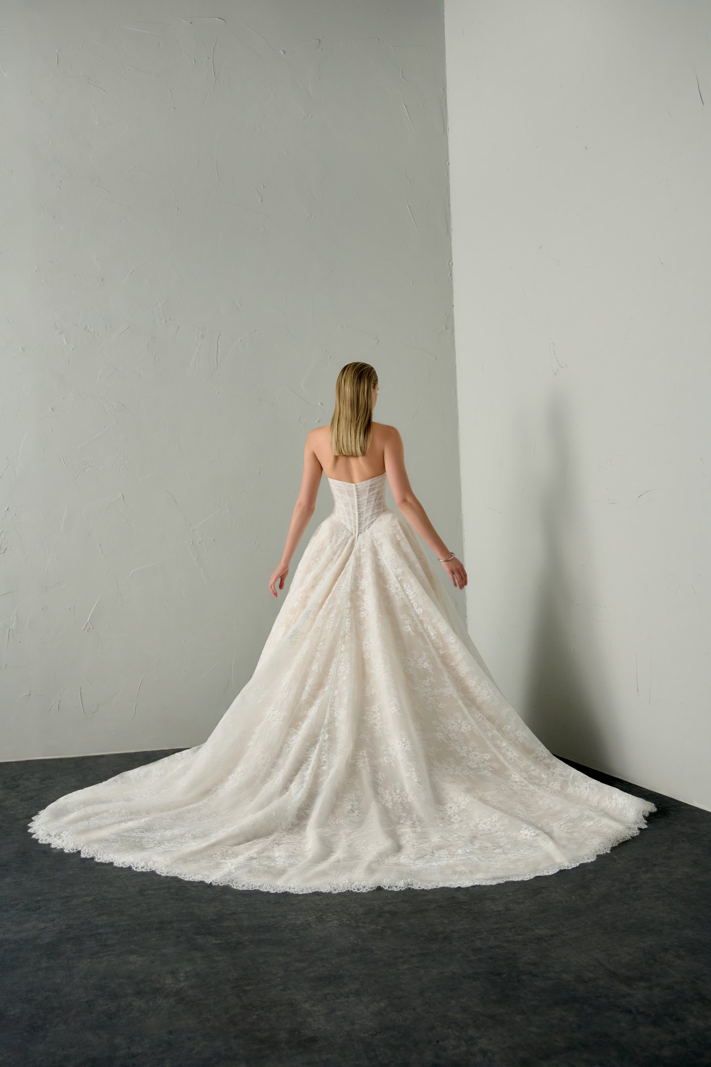 Justin Alexander Signature Style 99392 ERIS Chantilly Lace Ball Gown with Peek-a-Boo Neckline and Basque Waist