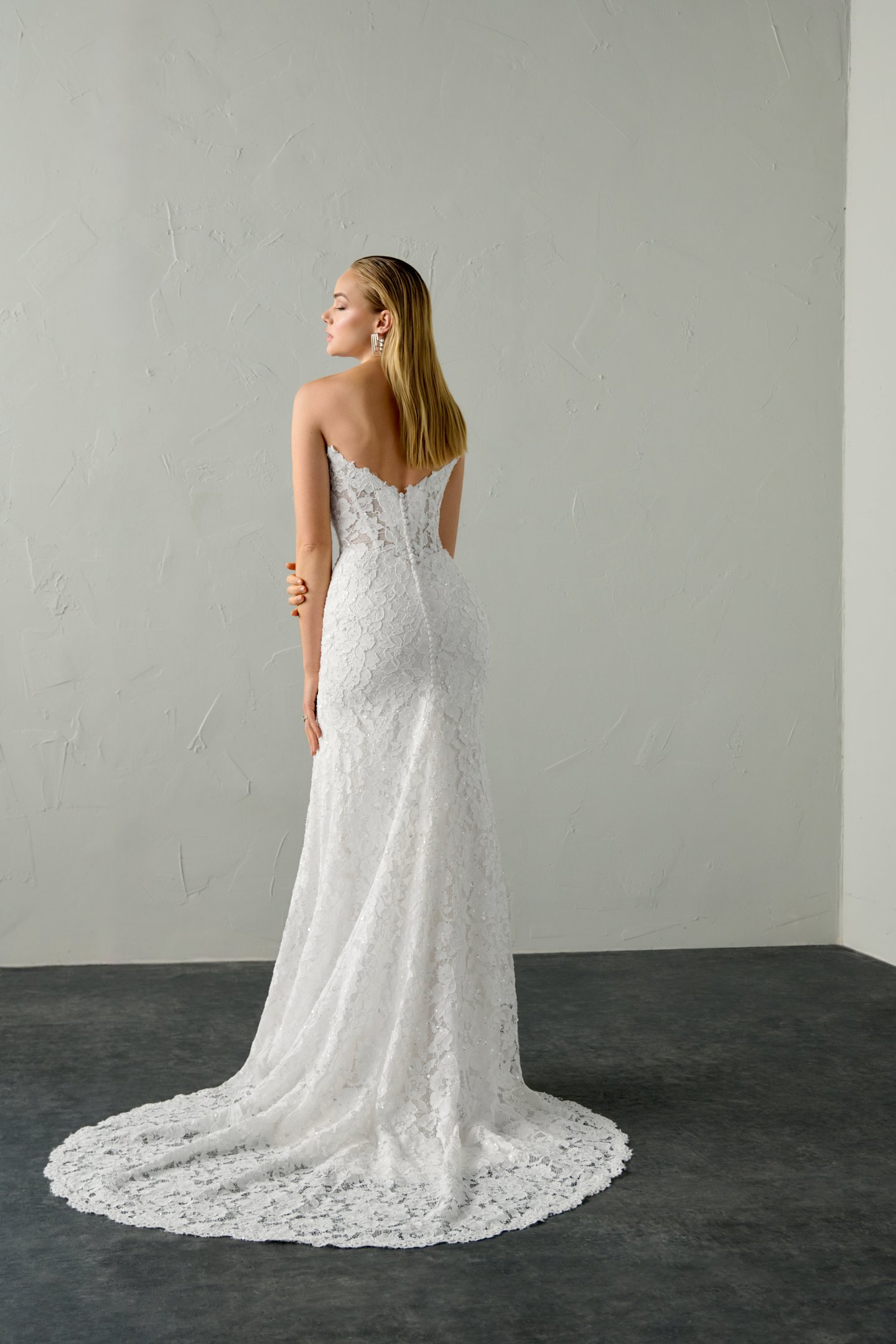 Justin Alexander Signature Style 99393 BLAZE Allover Corded Alençon Lace Fit & Flare with Plunging Neckline