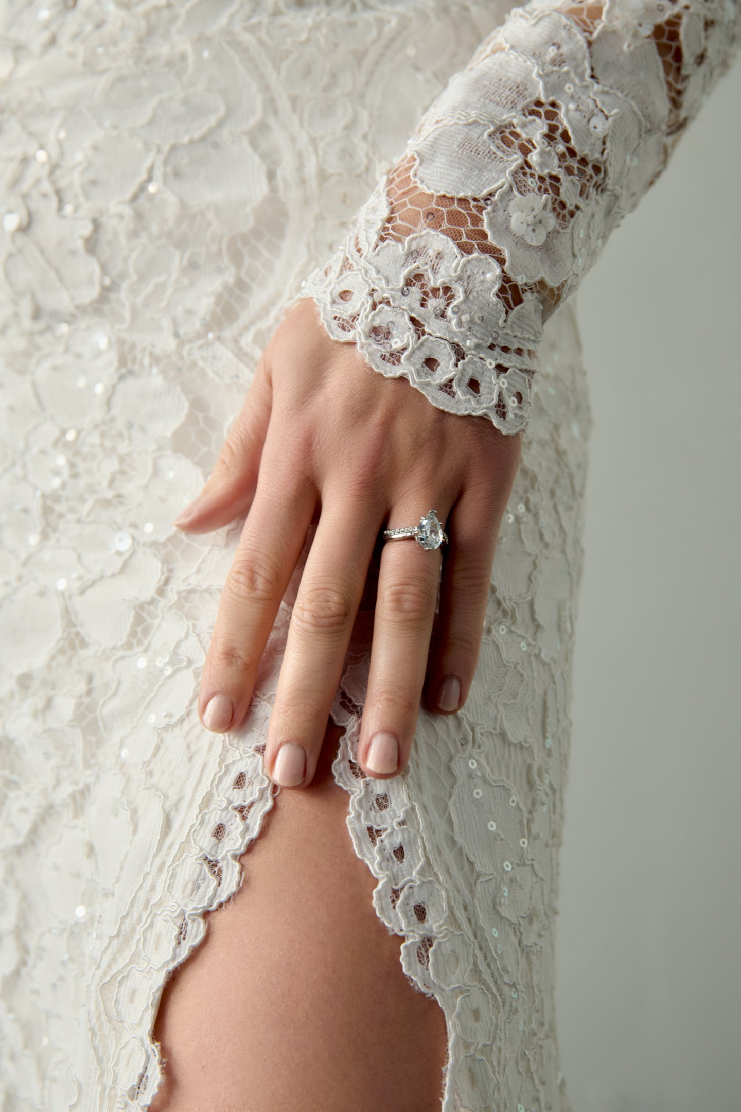 Justin Alexander Signature Style 99393 BLAZE Allover Corded Alençon Lace Fit & Flare with Plunging Neckline