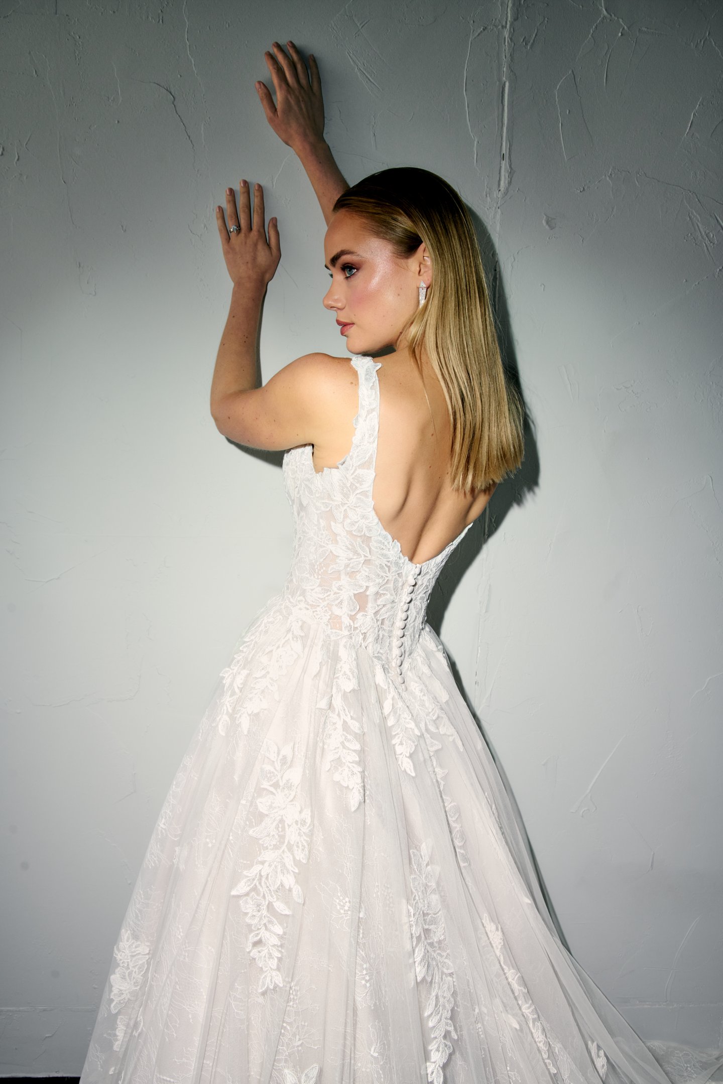 Justin Alexander Signature Style 99394 NOOR Sparkling Lace Ball Gown with Square Neckline and Basque Waistline