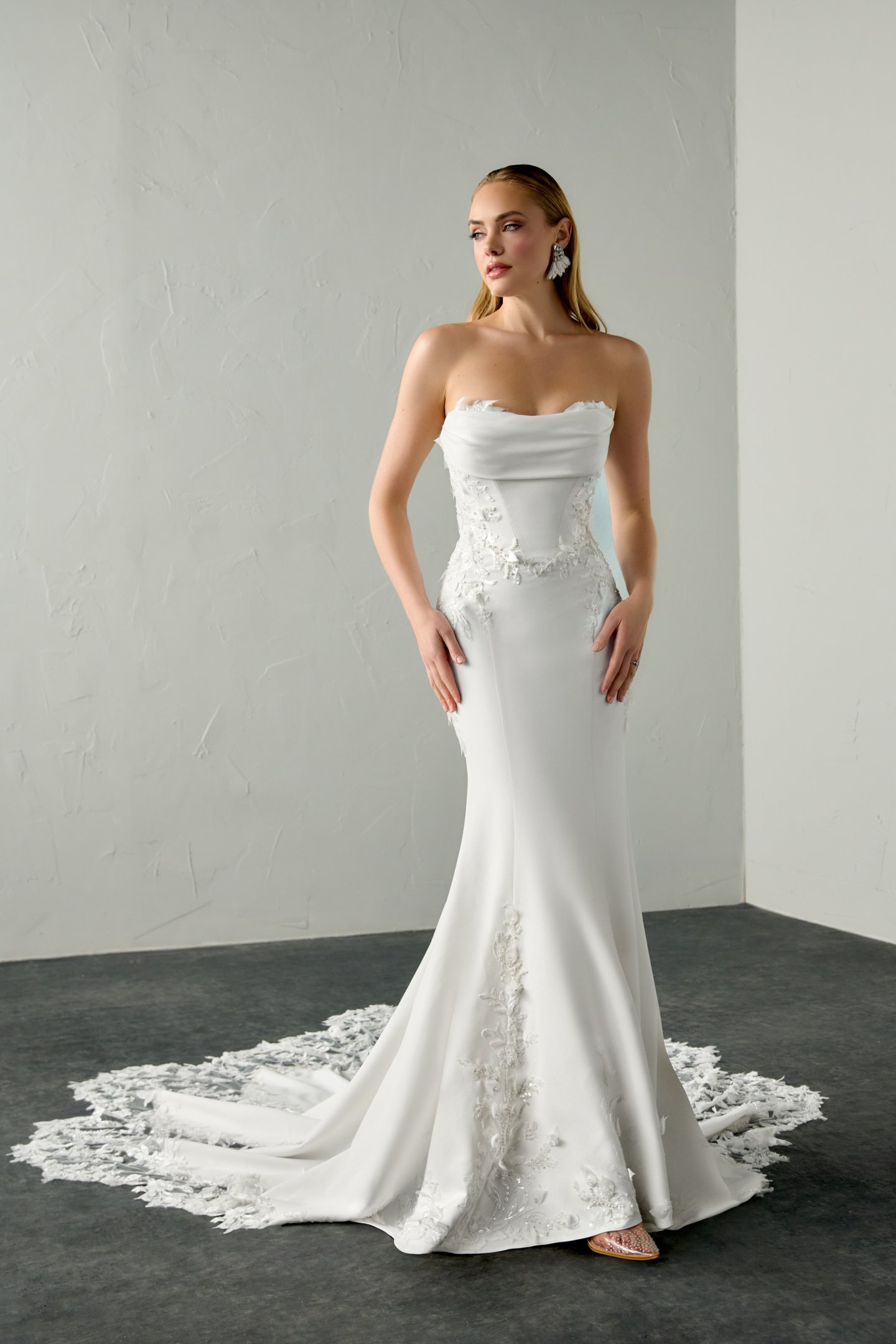 Justin Alexander Signature Style 99395 FEVER Crepe Fit & Flare with Sweetheart Neckline and Lace Beaded Appliqués