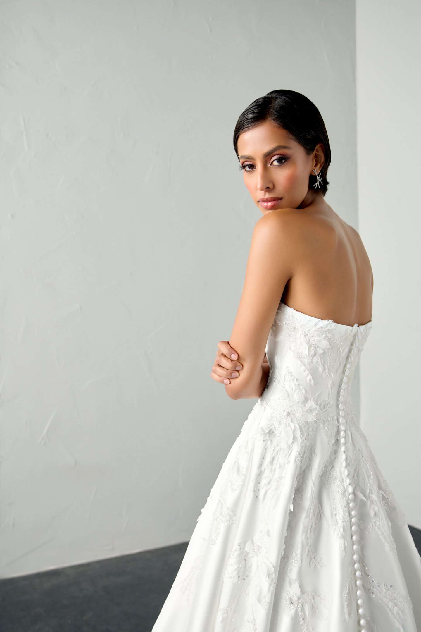 Justin Alexander Signature Style 99396 RUSH Strapless Stretch Mikado A-Line Gown with Sparkling Floral Appliqués