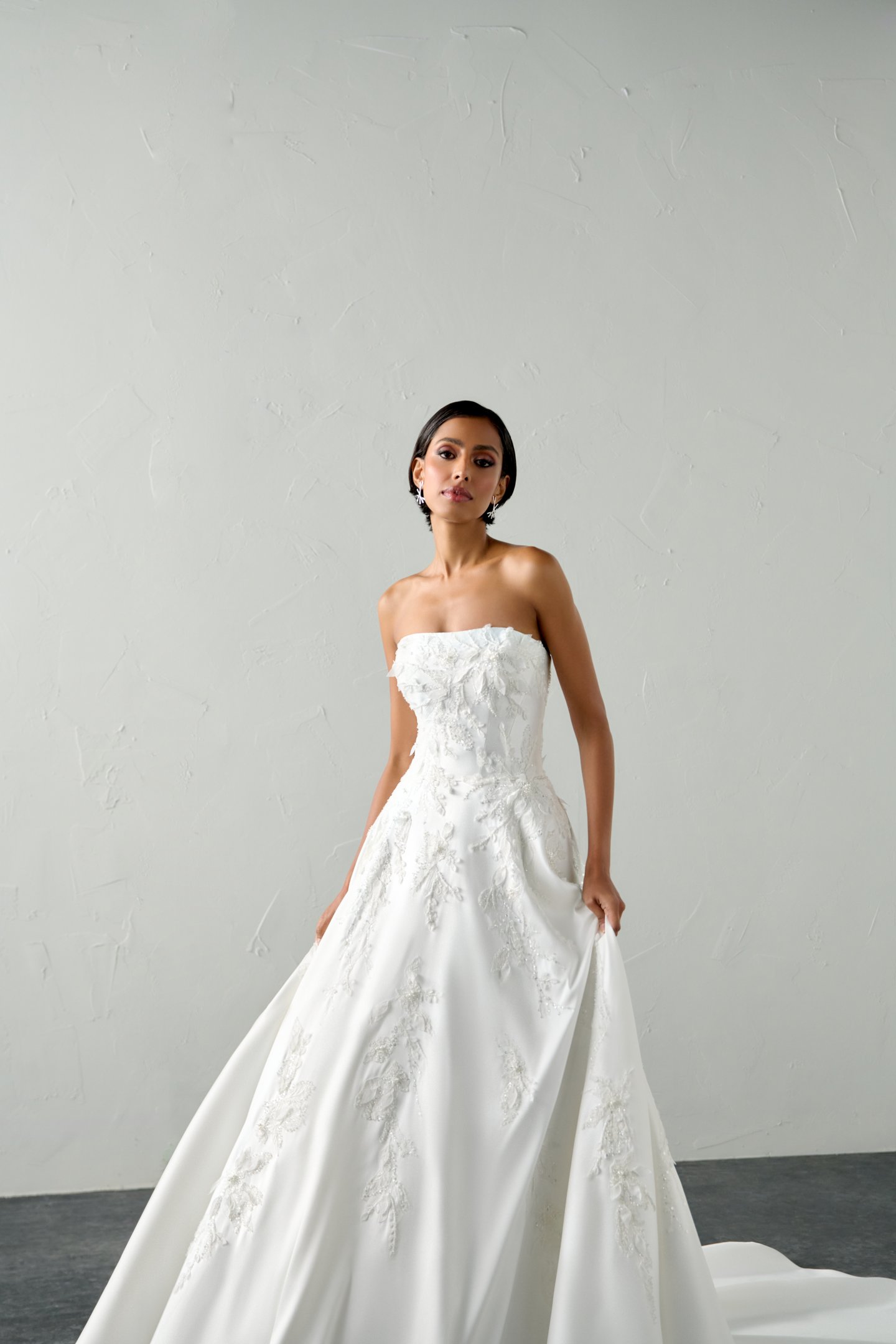 Justin Alexander Signature Style 99396 RUSH Strapless Stretch Mikado A-Line Gown with Sparkling Floral Appliqués