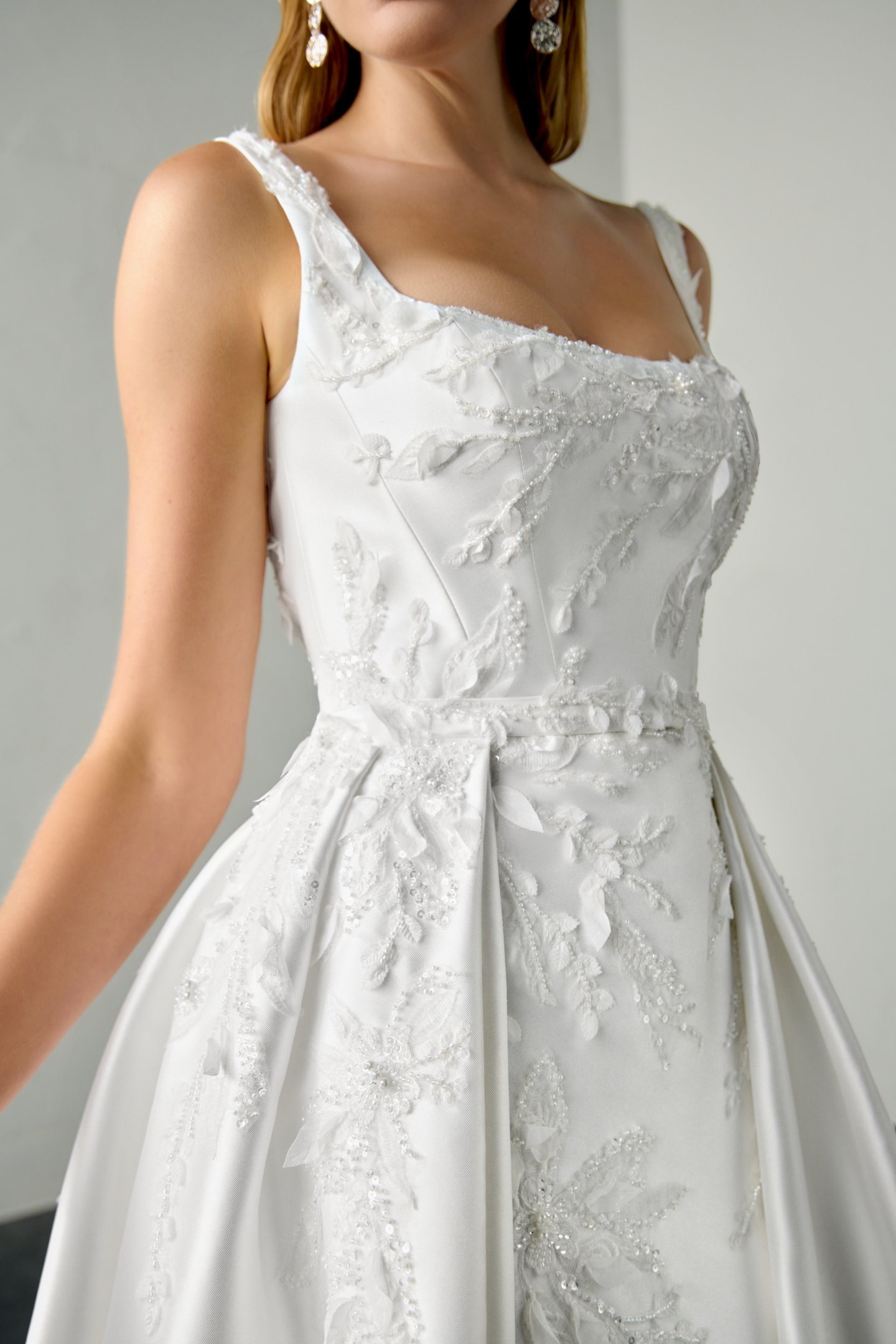 Justin Alexander Signature Style 99397DT CARYS TRAIN Stretch Mikado Detachable Train with Box Pleating and Lace Appliqués