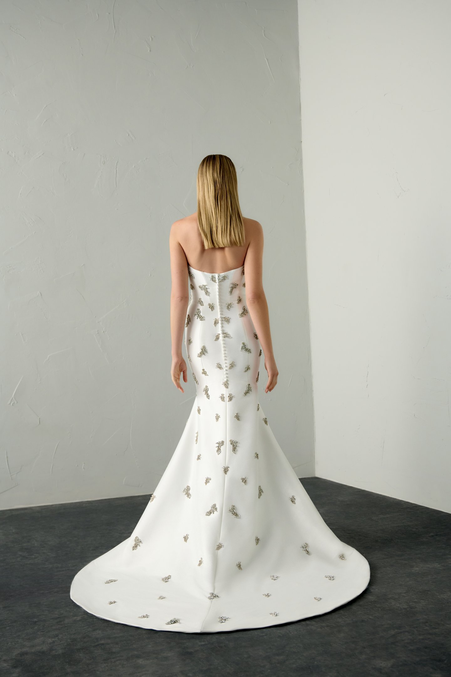 Justin Alexander Signature Style 99399 VICE Stretch Mikado Fit & Flare with Crystal Beading on Bodice and Skirt