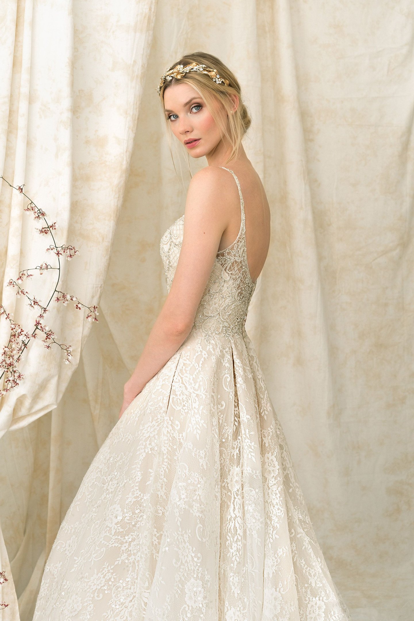 Justin Alexander Signature Chantilly Lace Ball Gown with Dramatic Cathedral Train