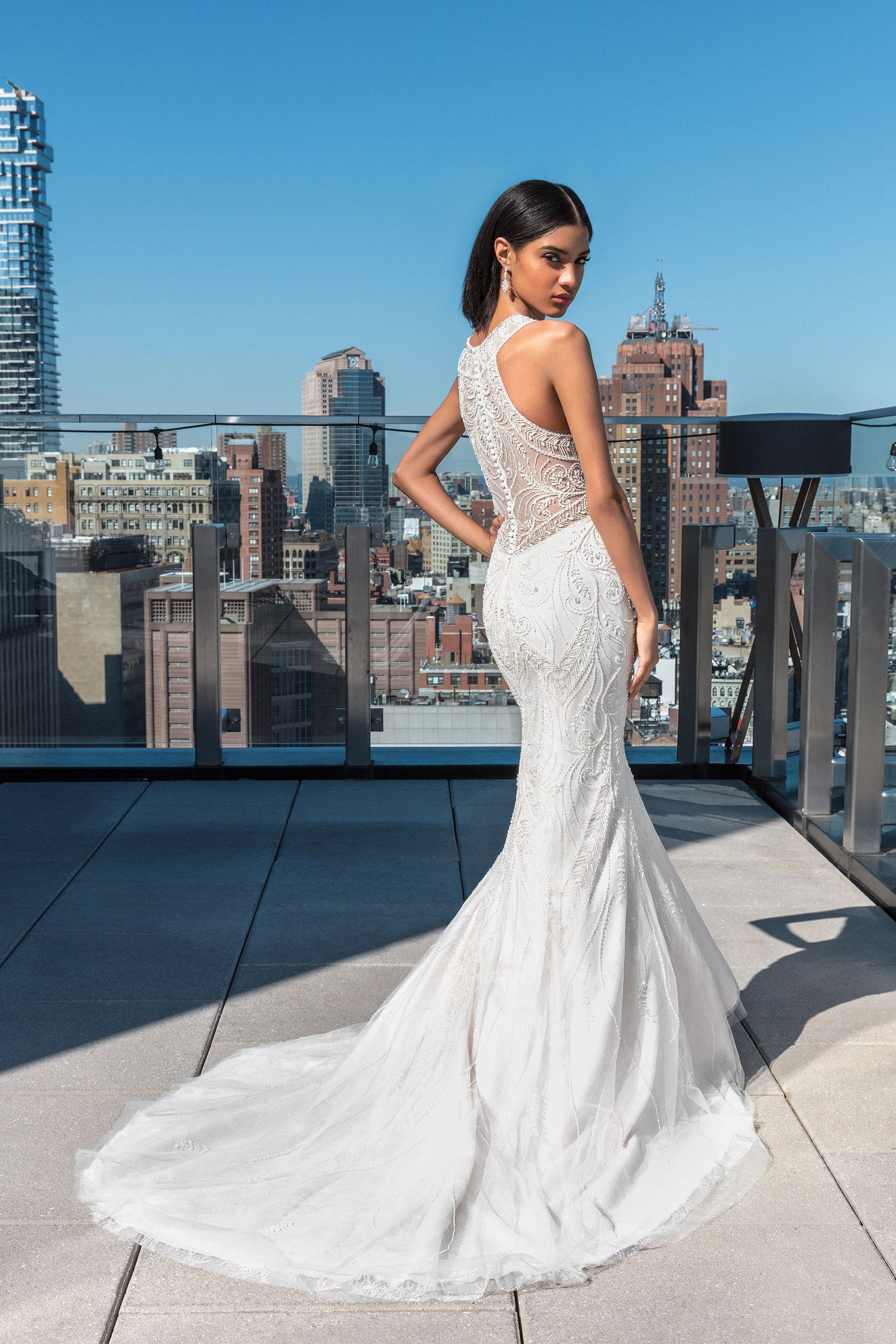Justin Alexander Signature Style 99026 Allover Beaded Fit and Flare Dress with Jewel Neckline