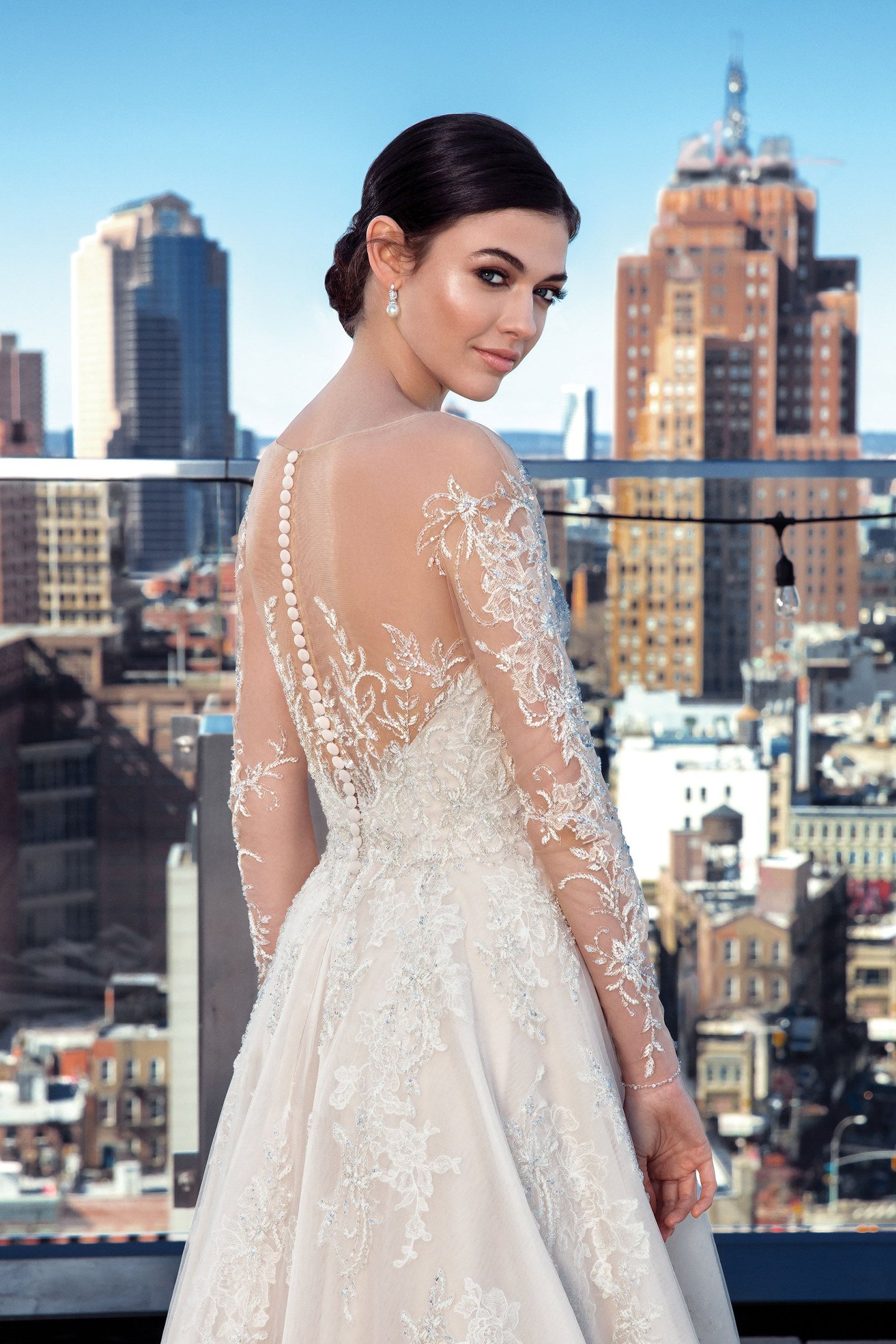 Justin Alexander Signature Style 99029 Illusion Beaded Sabrina Long Sleeve Dress