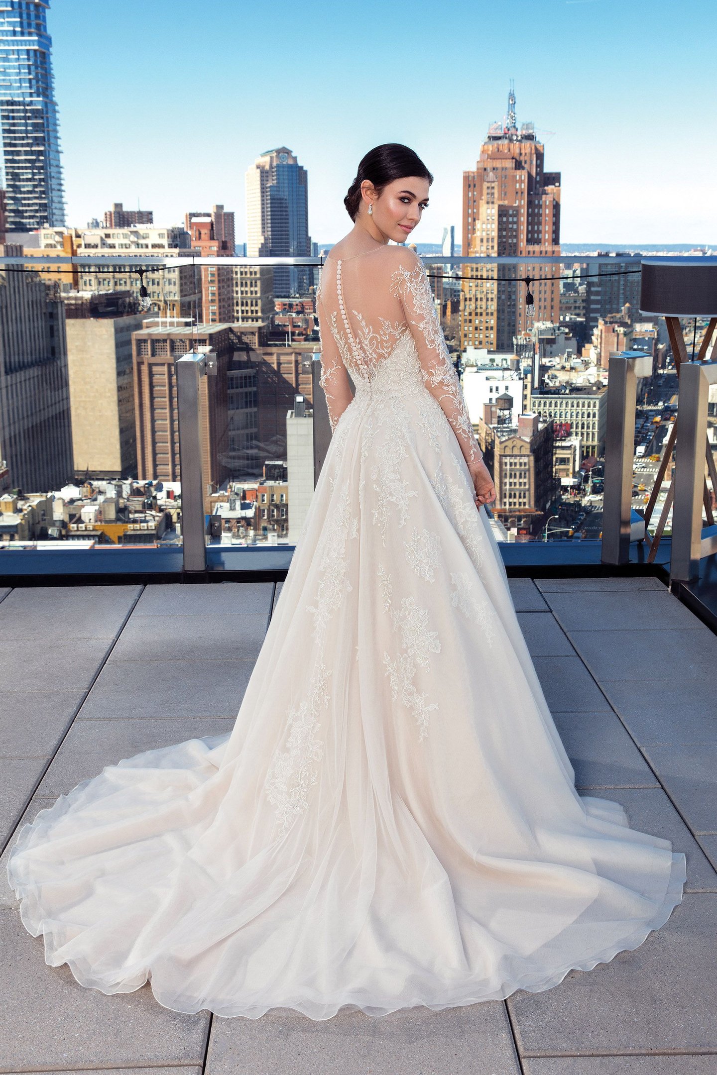 Justin Alexander Signature Style 99029 Illusion Beaded Sabrina Long Sleeve Dress