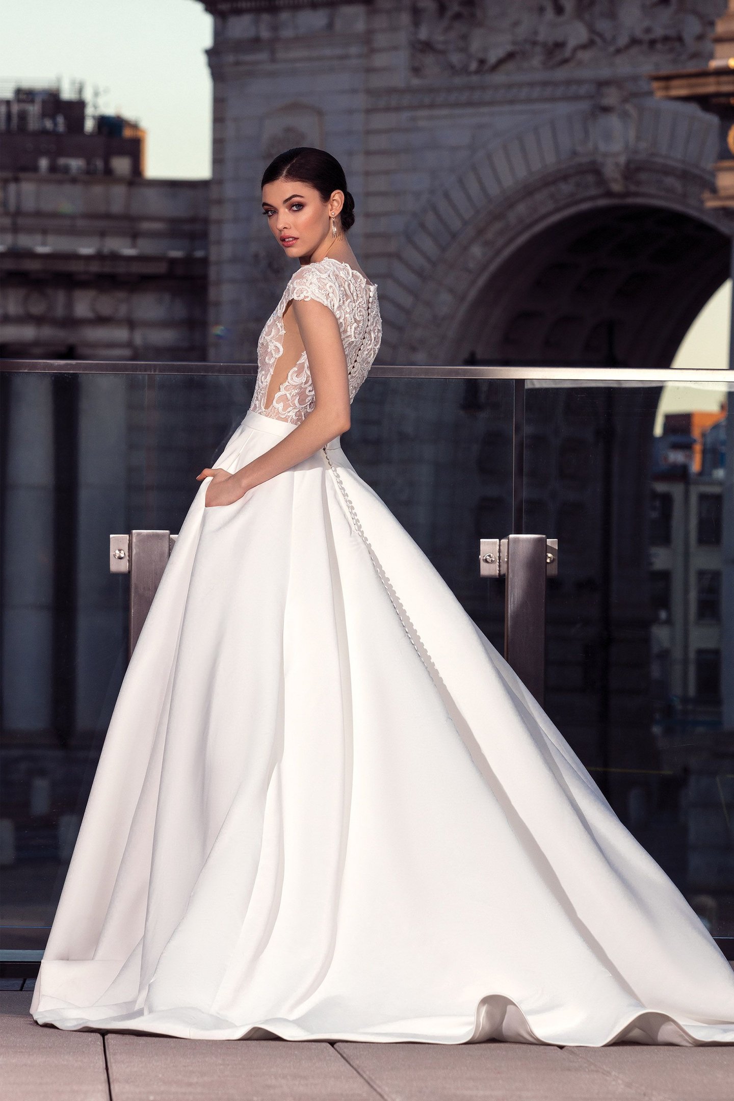 Justin Alexander Signature Style 99033 Lace Bodice Ball Gown with Cap Sleeves