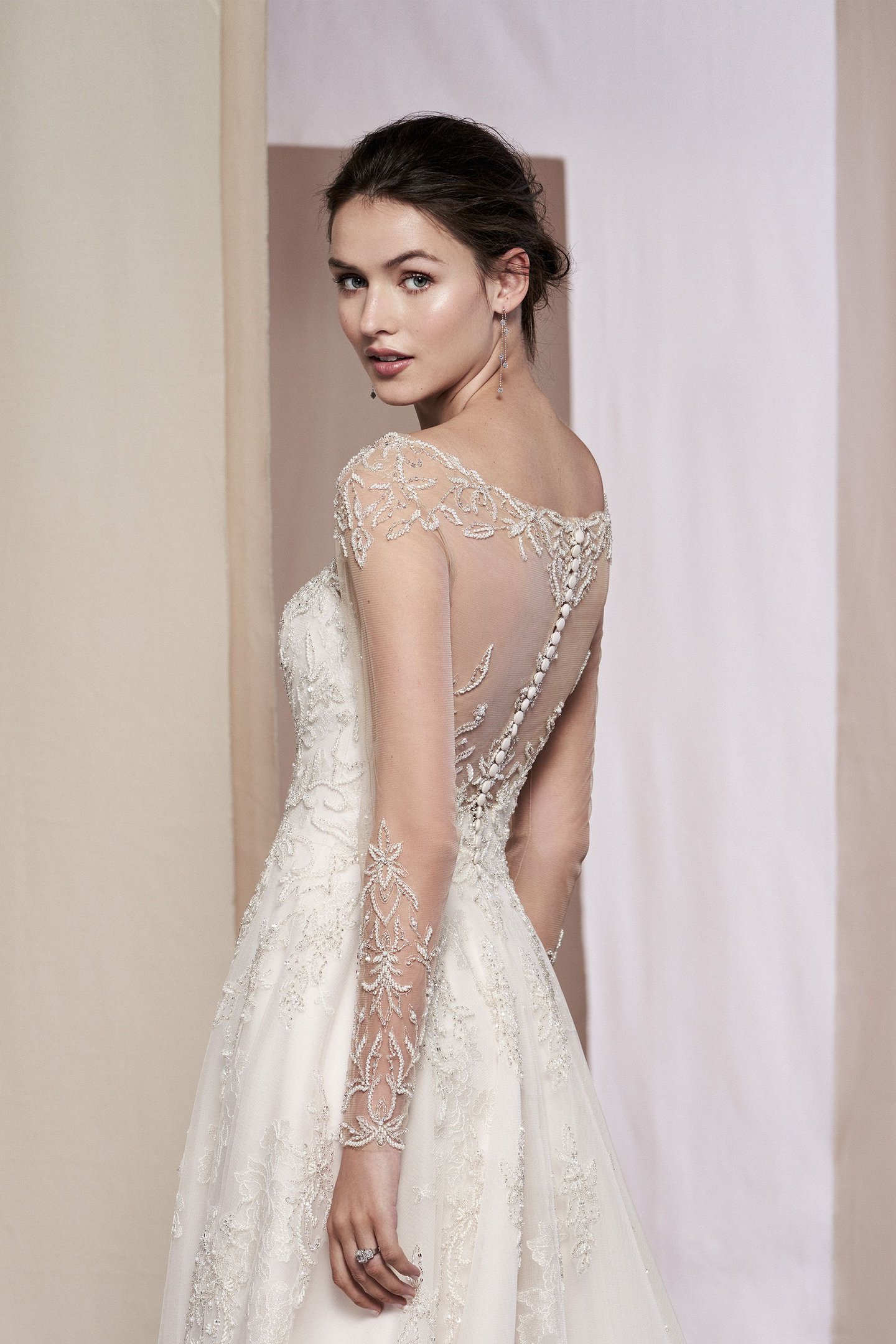 Justin Alexander Signature Style 99087 Hana Beaded A-Line Gown with Metallic Lace