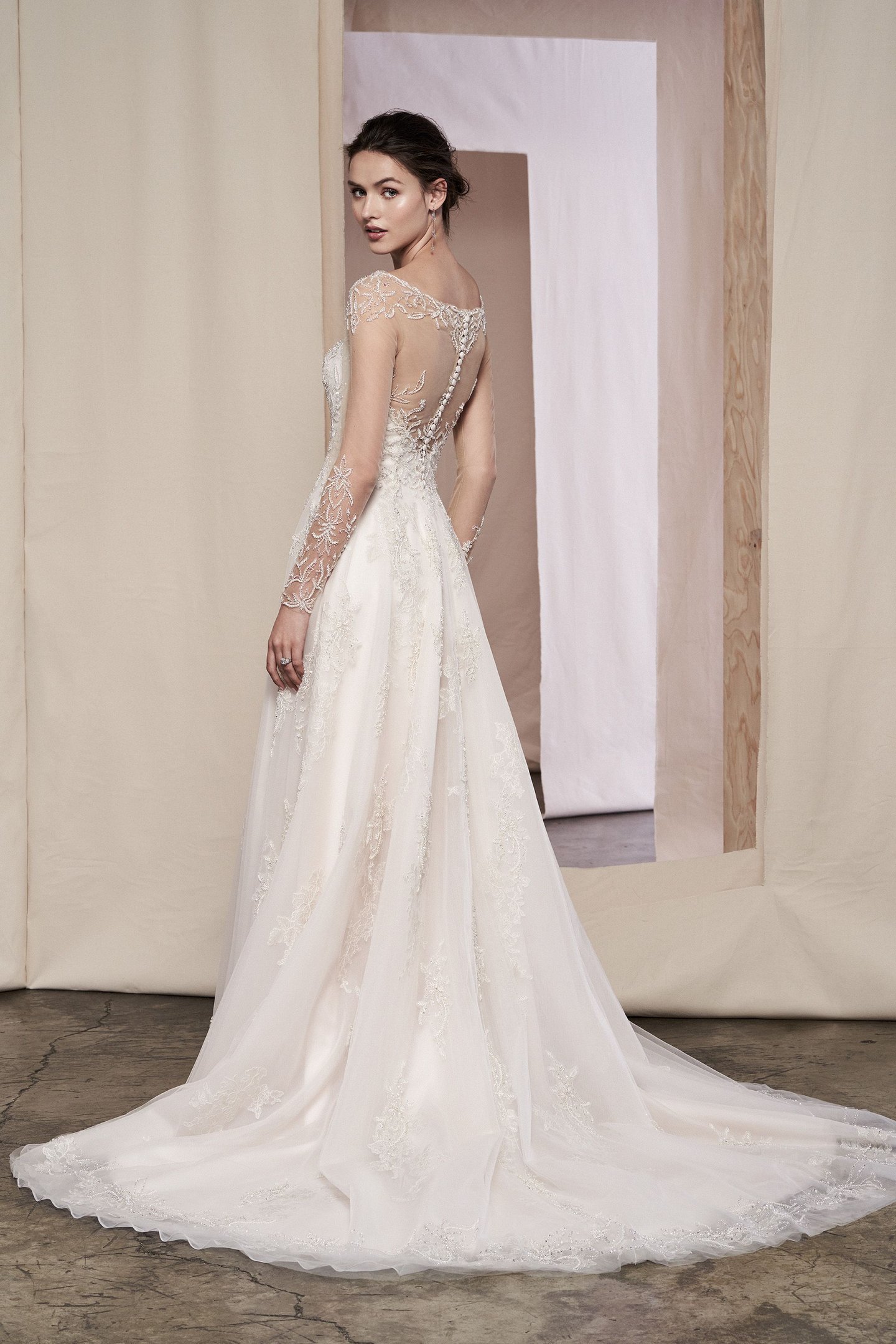 Justin Alexander Signature Style 99087 Hana Beaded A-Line Gown with Metallic Lace