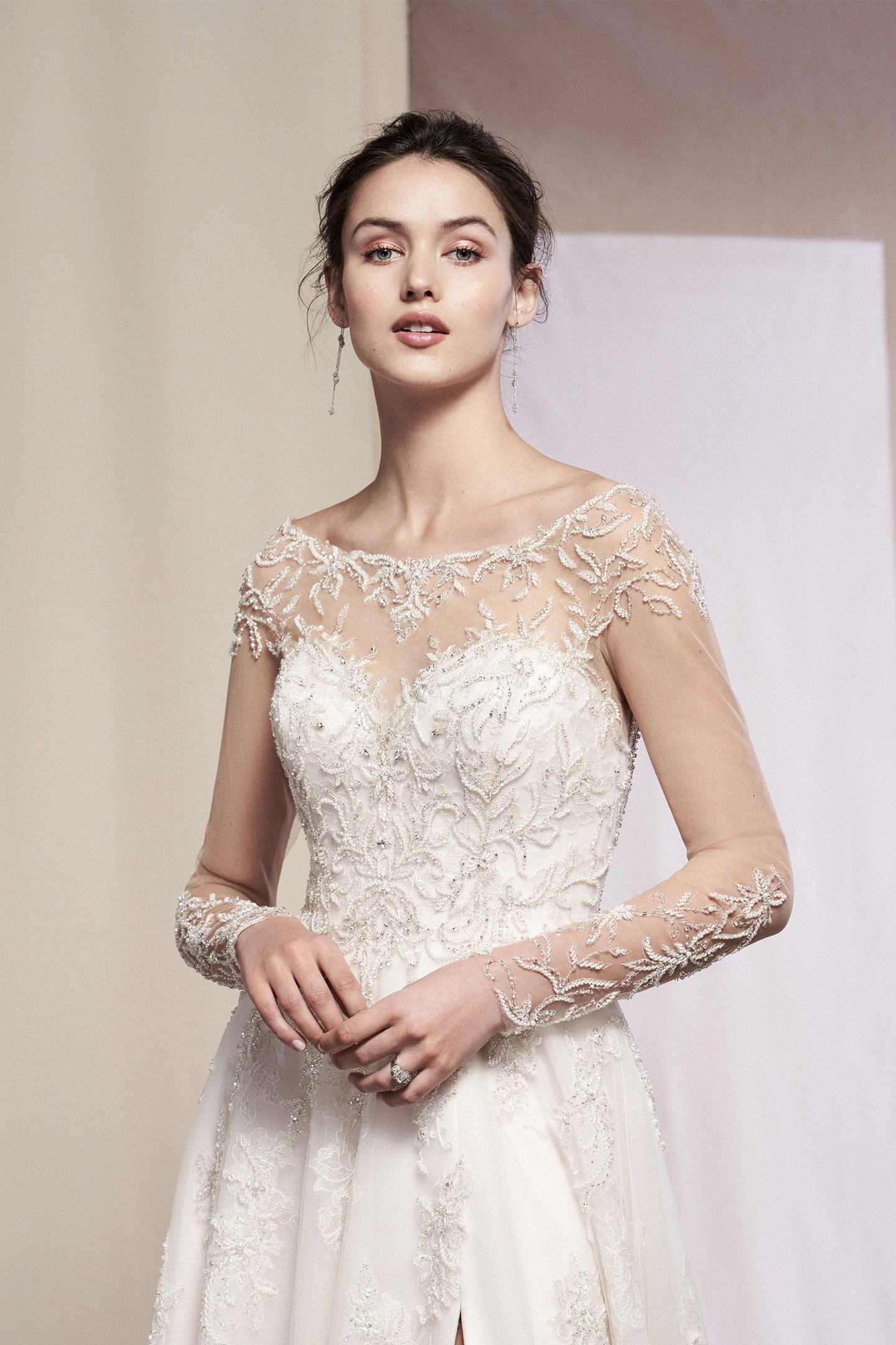 Justin Alexander Signature Style 99087 Hana Beaded A-Line Gown with Metallic Lace