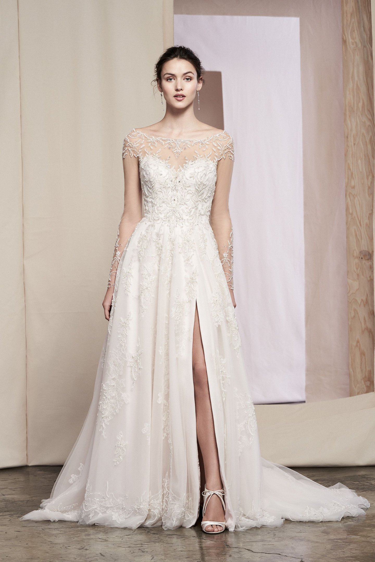 Justin Alexander Signature Style 99087 Hana Beaded A-Line Gown with Metallic Lace