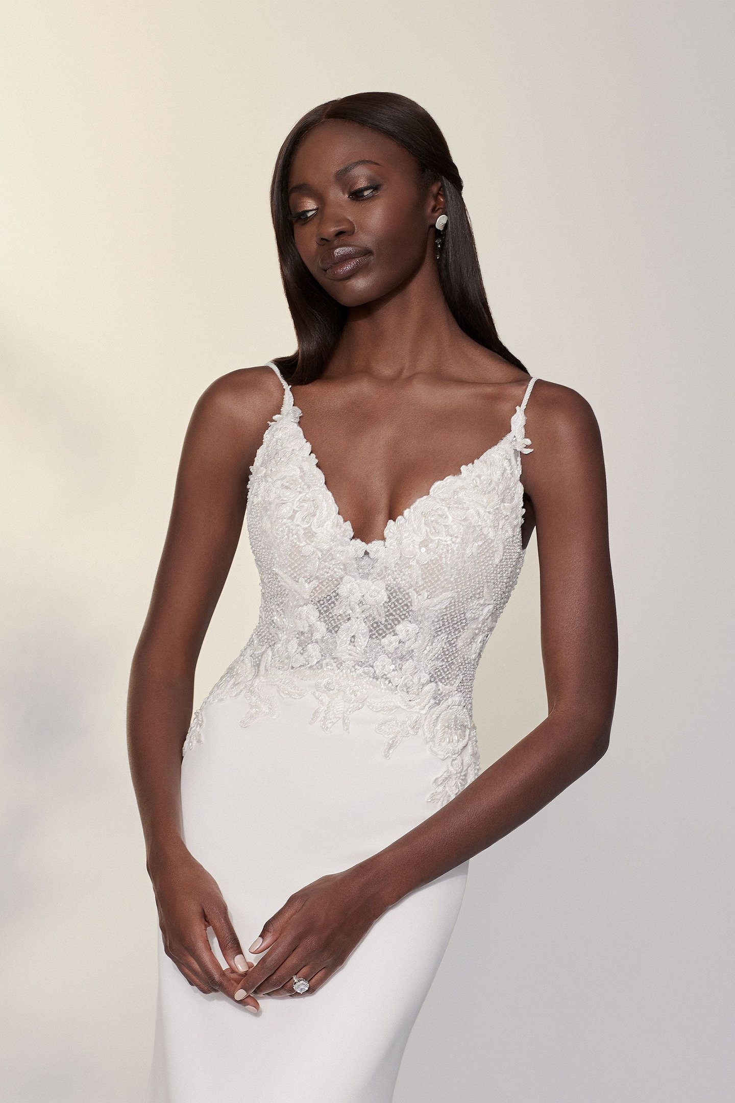 Justin Alexander Signature Style 99102 Danica Bikini Embroidered Bodice Crepe Fit and Flare Gown