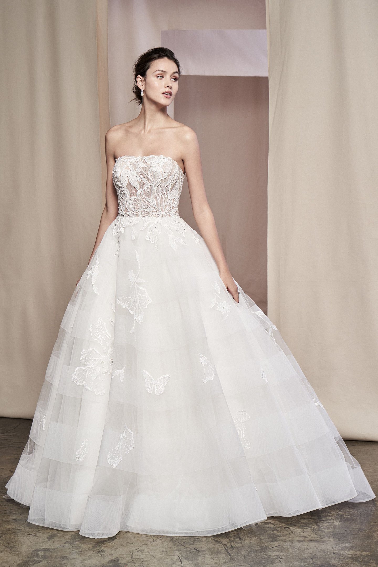 Justin Alexander Signature Style 99108 Senna Strapless Sequin Flower Lace Gown with Skirt Detail