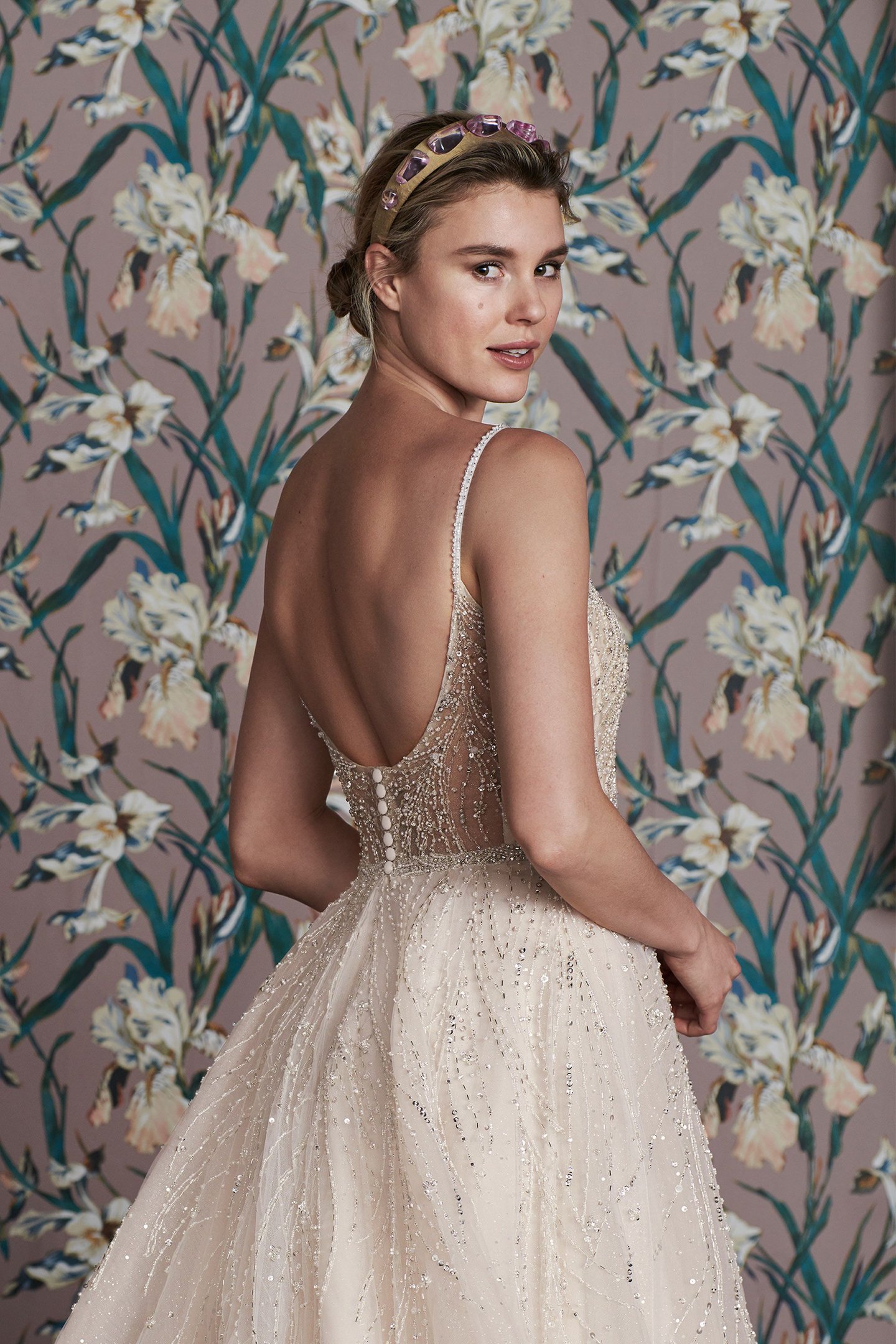 Justin Alexander Signature Style 99164 MCCOY Spaghetti Strap Ball Gown Accented with Scattered Beaded V-Neck