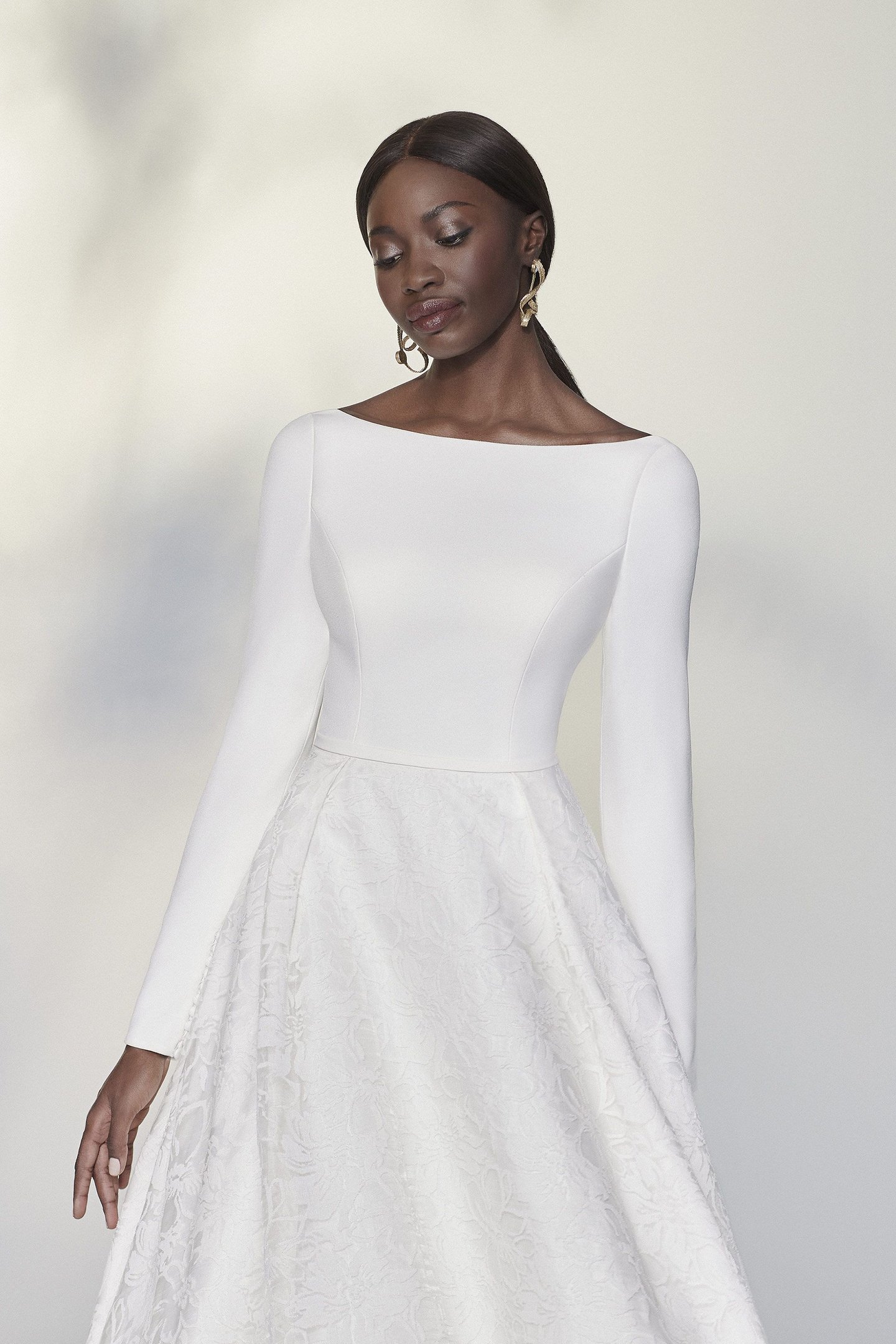 Justin Alexander Signature Style 99203 Leanne Long Sleeve Ball Gown with Organza Jacquard Skirt