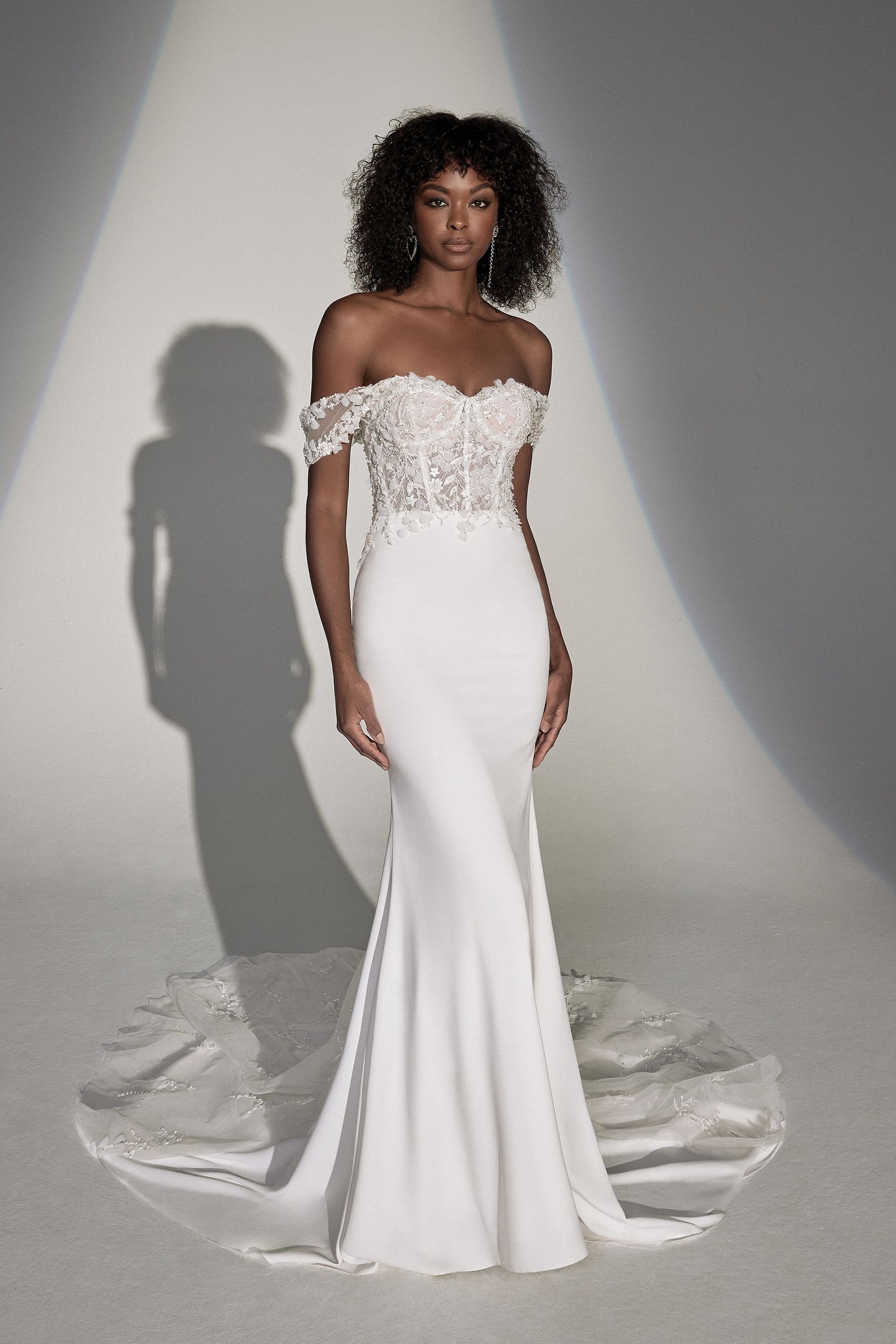 Justin Alexander Signature Style 99243 Jamie Beaded Crepe Fit and Flare Wedding Gown with Detachable Straps