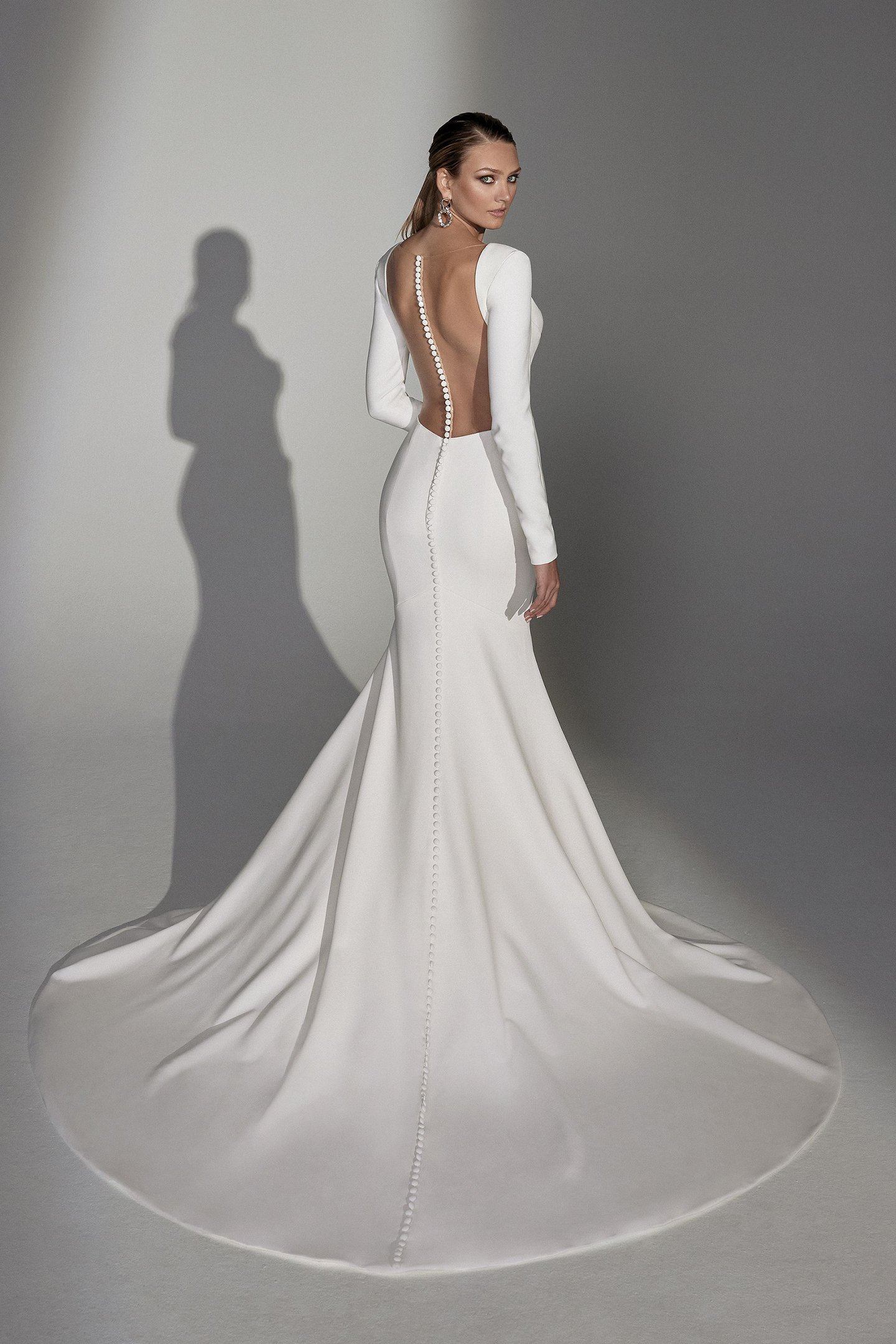 Justin Alexander Signature Style 99244 Norma Long Sleeve Fit and Flare Modern Wedding Gown with Illusion Back