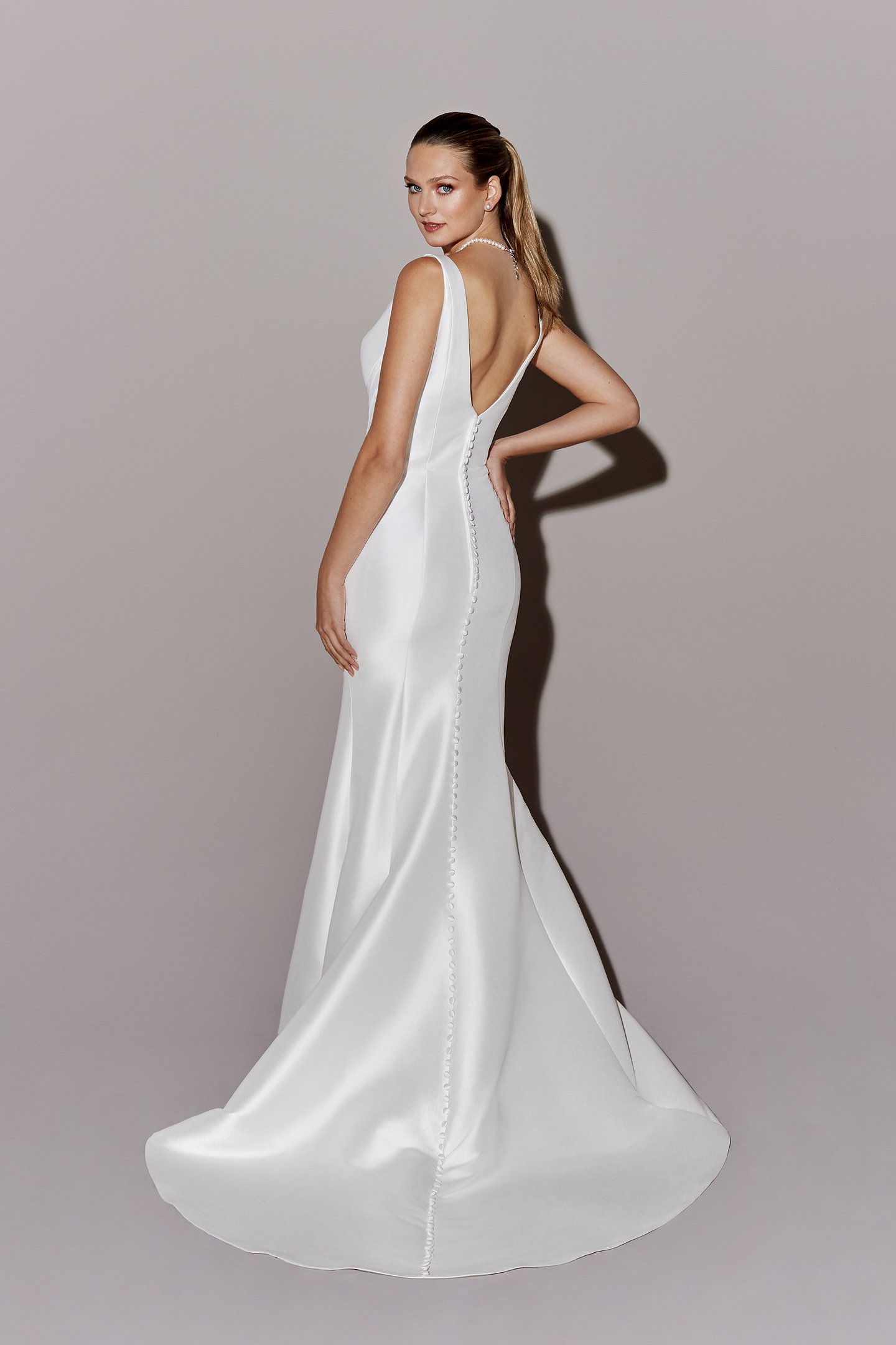 Justin Alexander Signature Style 99287 Vision Stretch Mikado Fit and Flare Wedding Gown with V-Neckline