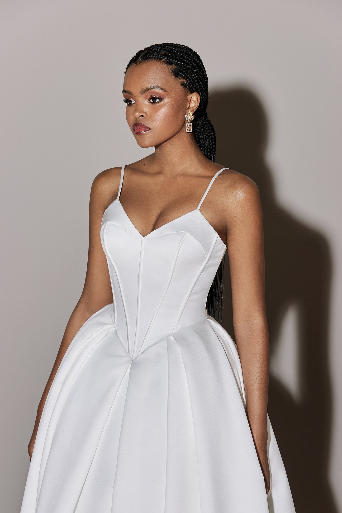 Justin Alexander Signature Style 99288 Xanadu Luxe Satin Ball Gown with Basque Waist and Pockets