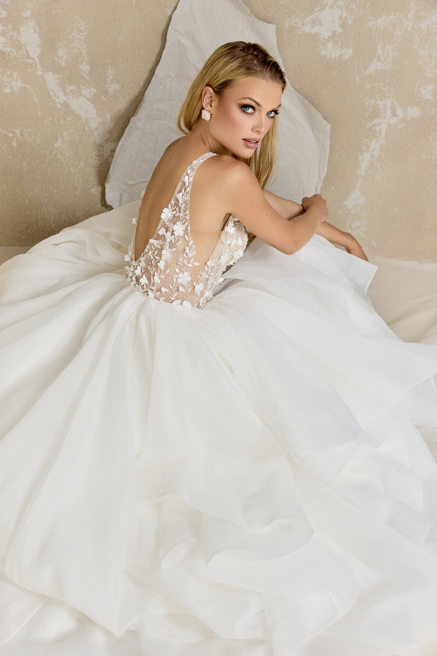 Justin Alexander Signature Style 99317 Larkin Organza Ruffle Skirt Ball Gown with Plunging Illusion Bodice