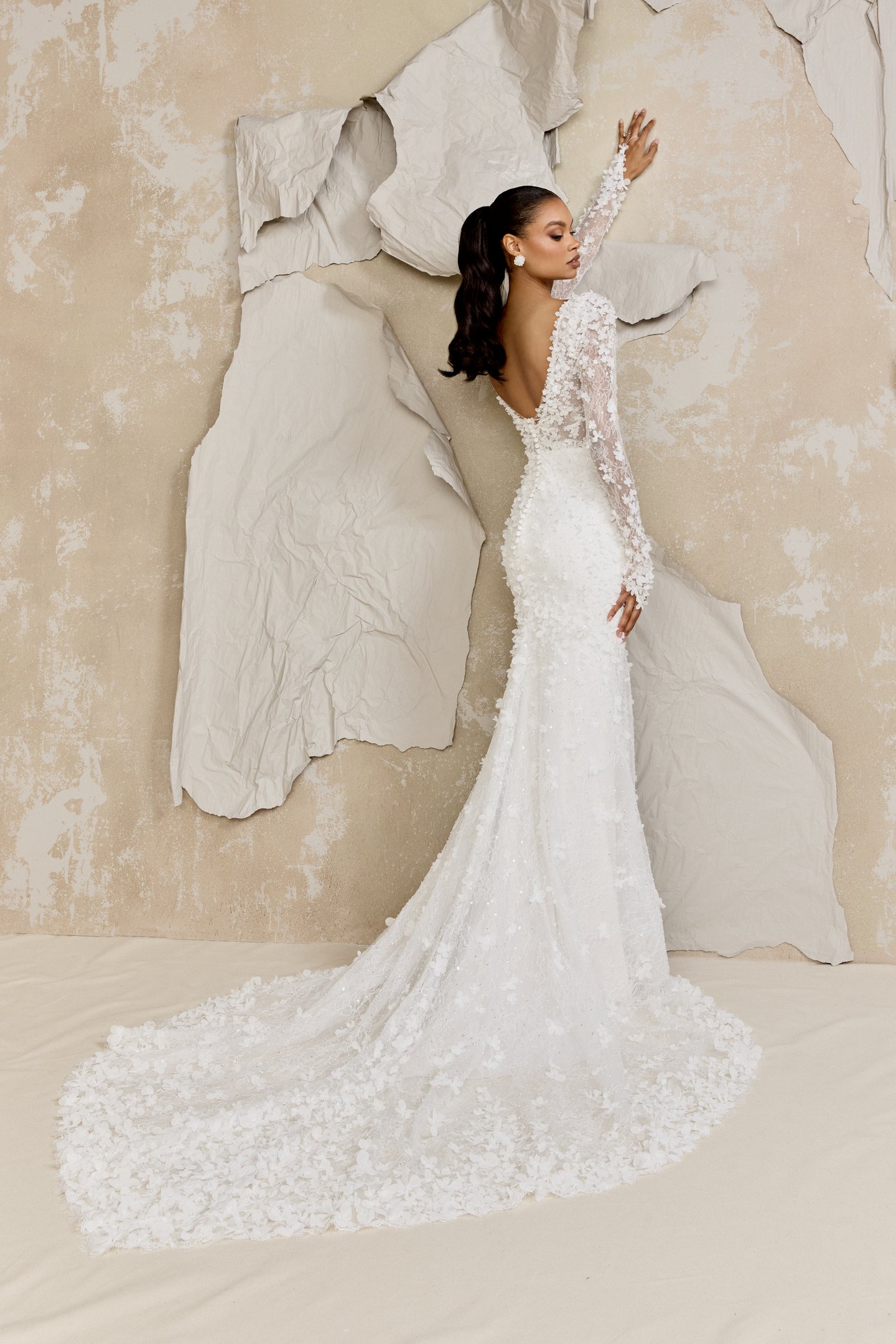 Justin Alexander Signature Style 99324 Ginsberg Chantilly Lace and Glitter Tulle Fit and Flare with Sabrina Neckline