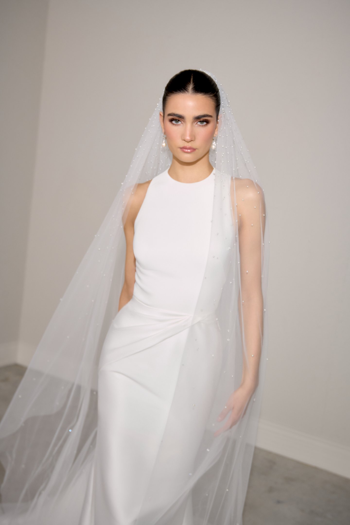 Justin Alexander Signature Style 99355 ISOLDE Mikado Fit and Flare Gown with High Jewel Neckline and Keyhole Back