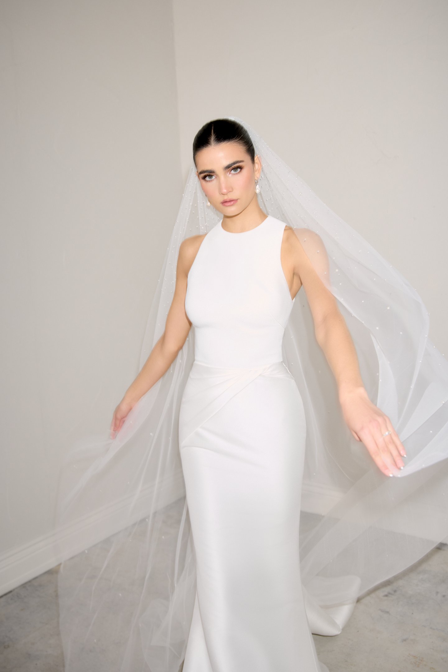 Justin Alexander Signature Style 99355 ISOLDE Mikado Fit and Flare Gown with High Jewel Neckline and Keyhole Back