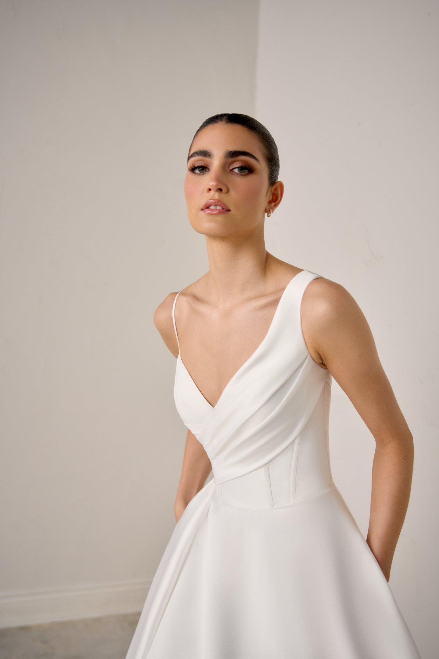 Justin Alexander Signature Style 99358 SABINE Mikado A-Line Gown with Asymmetrical Draped Neckline